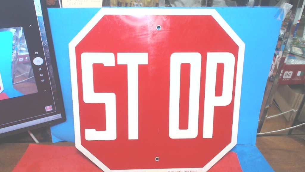 Vintage- Farm Bureau & Stop Sign- 15″ X 15″-RED & WHITE– Metal Sign