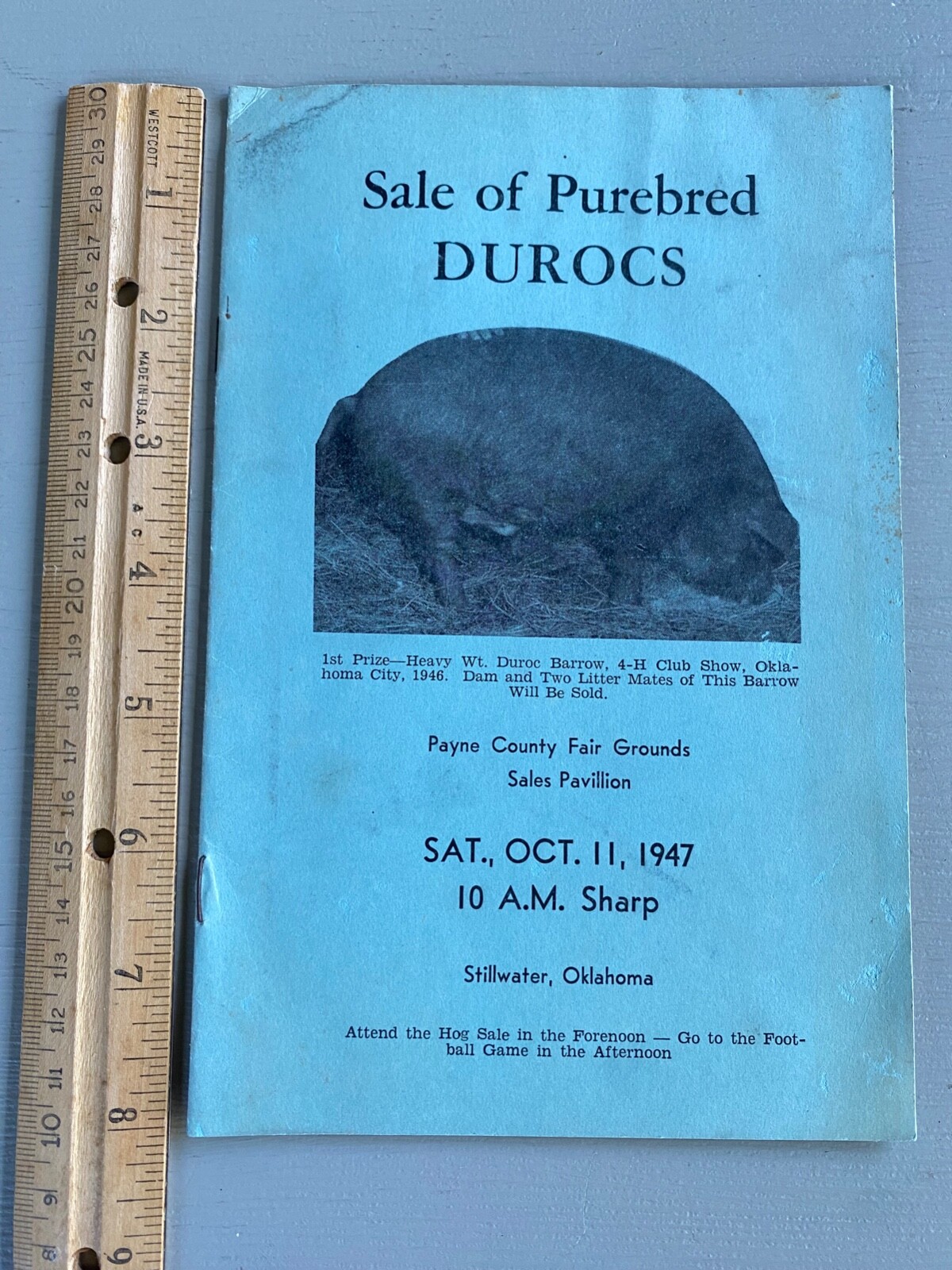 Vintage Purebred Durocs Hogs Pigs Sale Catalog Book Stillwater OK 1947 Farm Ag