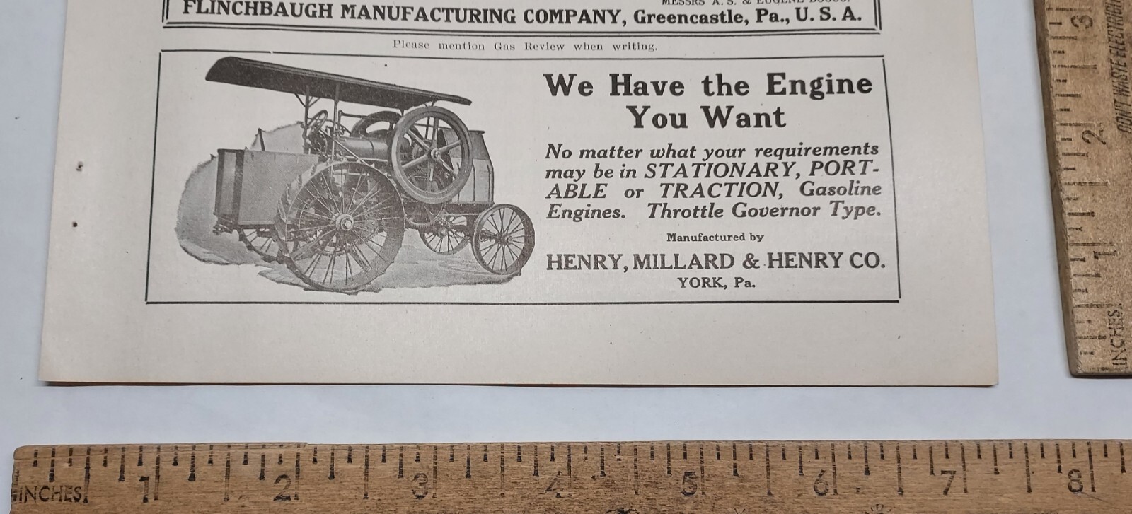 1915 – HENRY, MILLARD & HENRY CO Engines – magazine ad – listing #5823
