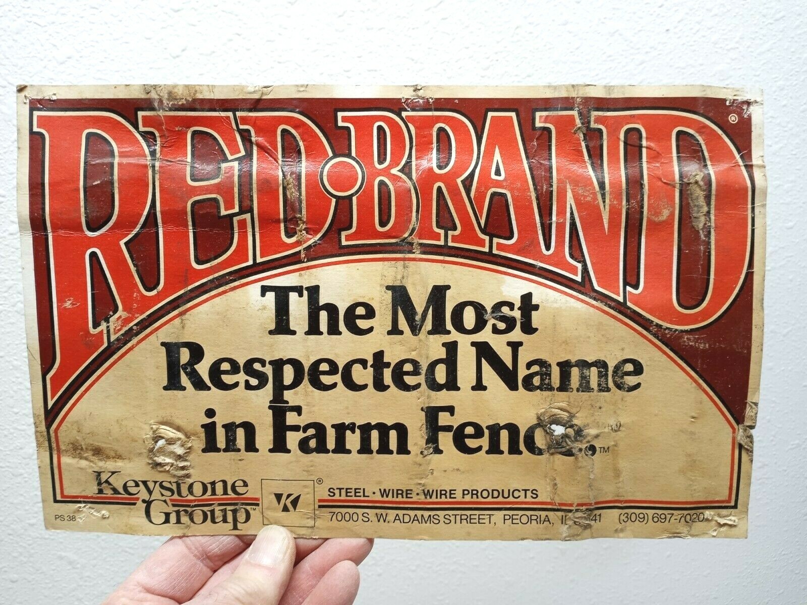 Vtg RED BRAND WOVEN WIRE PAPER SIGN KEYSTONE GROUP FARM FENCE 11.5″x7.25″