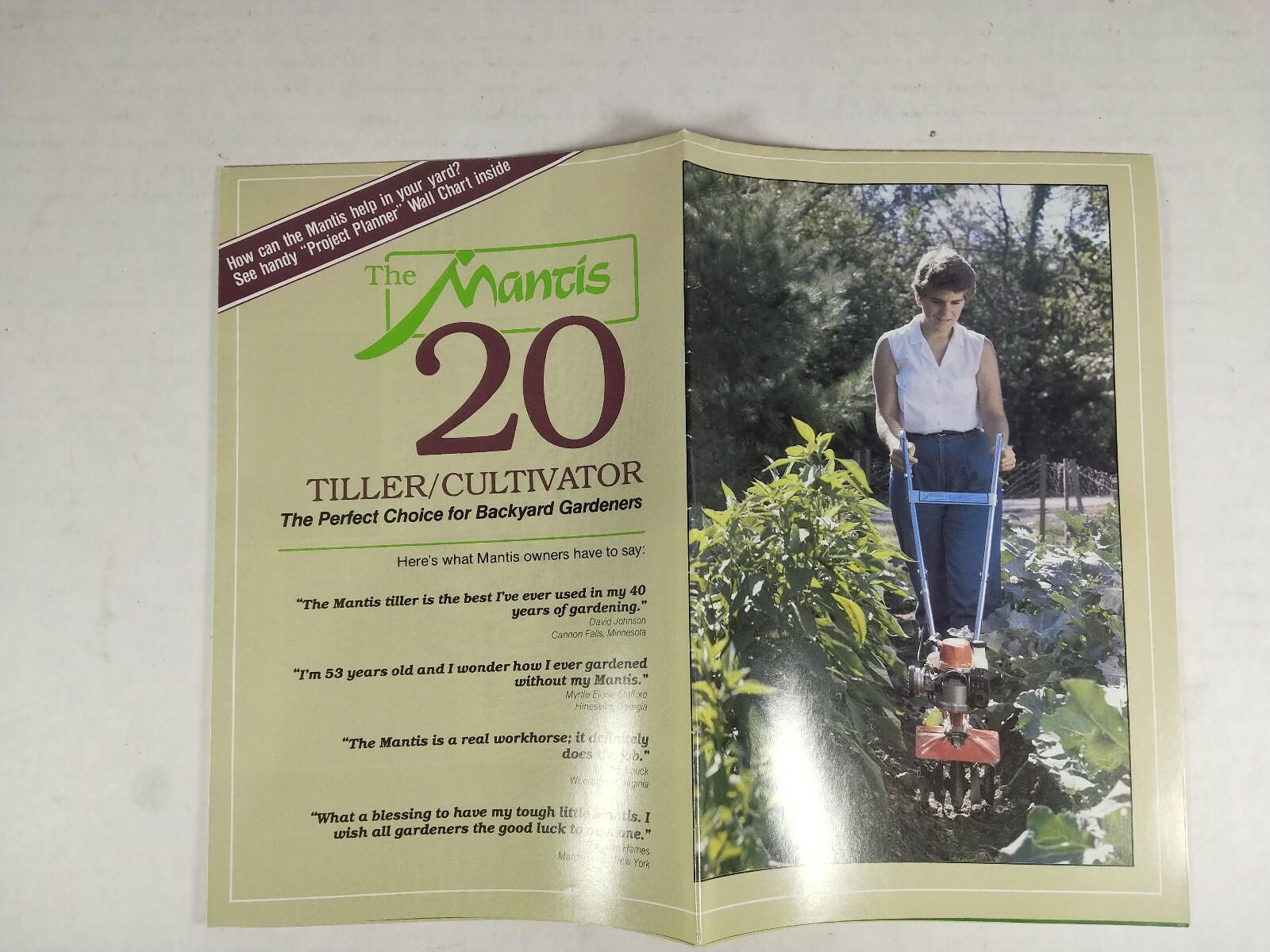 The Mantis 20 Tiller Cultivator Ad Brochure Wall Chart