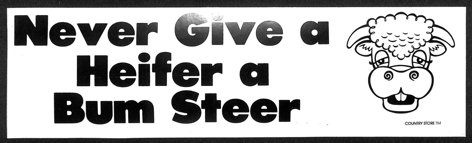 “Never Give a Heifer a Bum Steer” Cow Face Funny Farming Bumper Sticker VGC