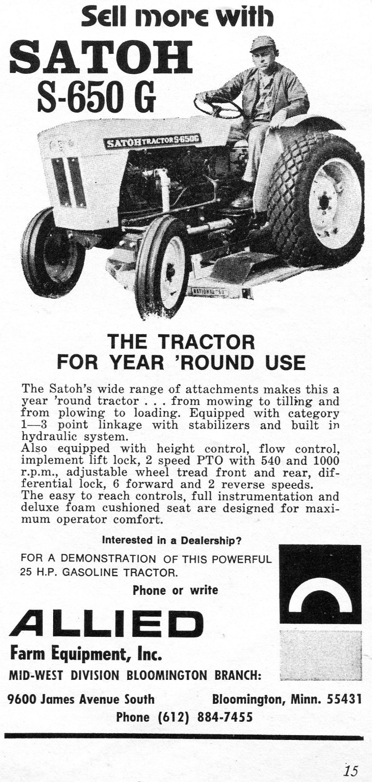1973 small Dealer Print Ad of Allied Farm Equipment Satoh S650G Farm Tractor