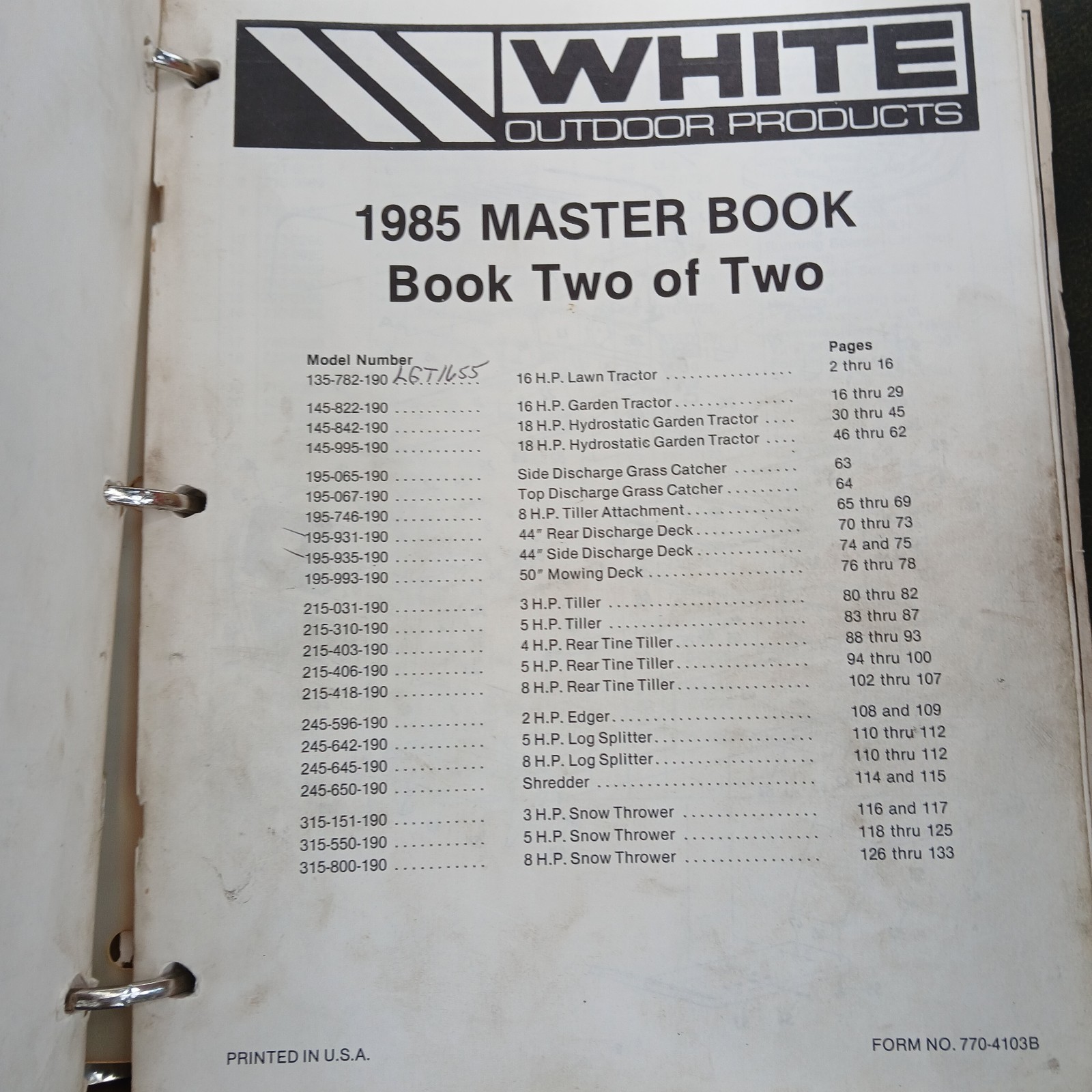 White Lawn Tractors & Attachments Shop Parts Manual