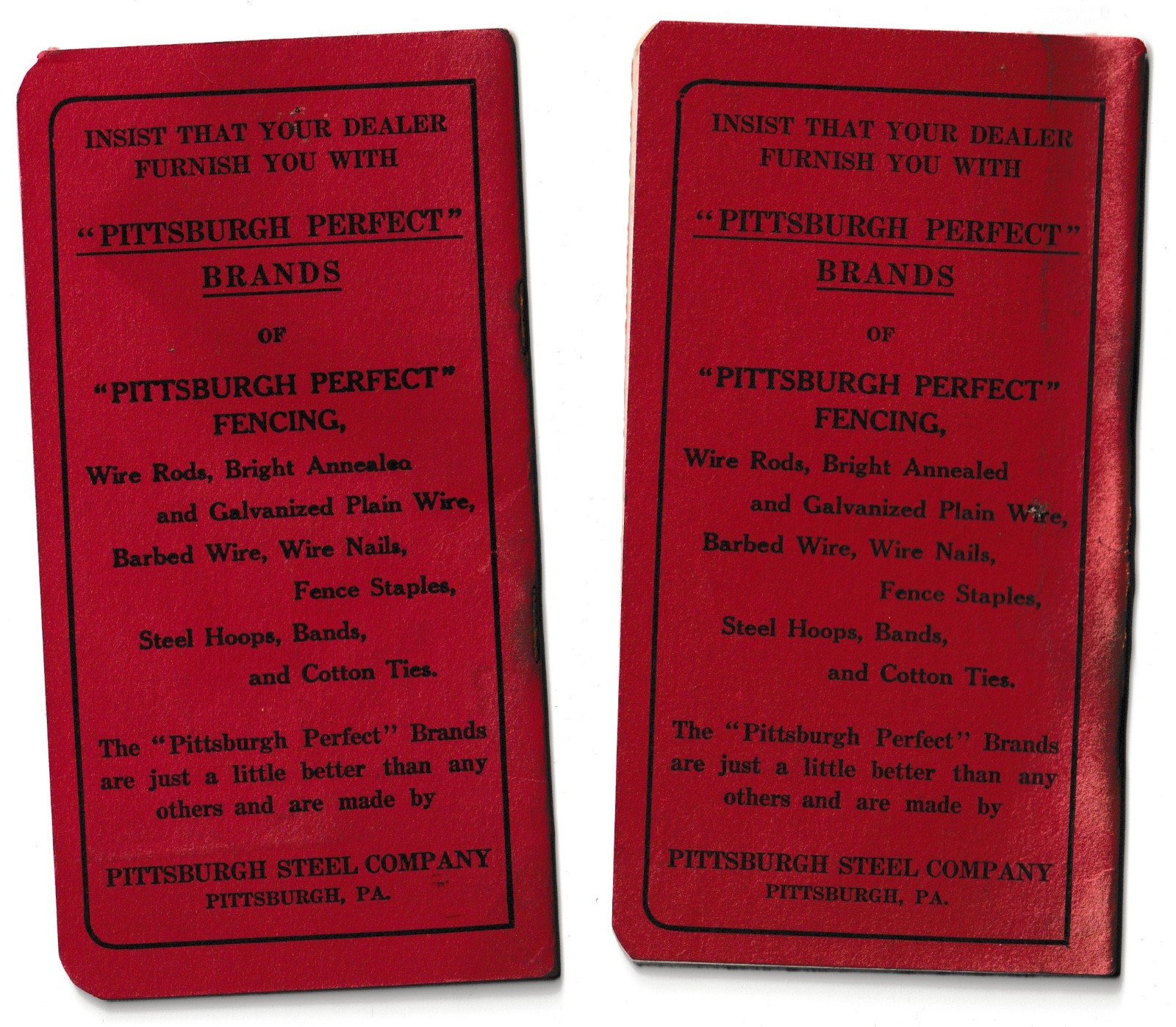 Lot of 2 Pittsburgh Steel Wire Fence Pocket Memorandum Notebooks Chambersburg PA