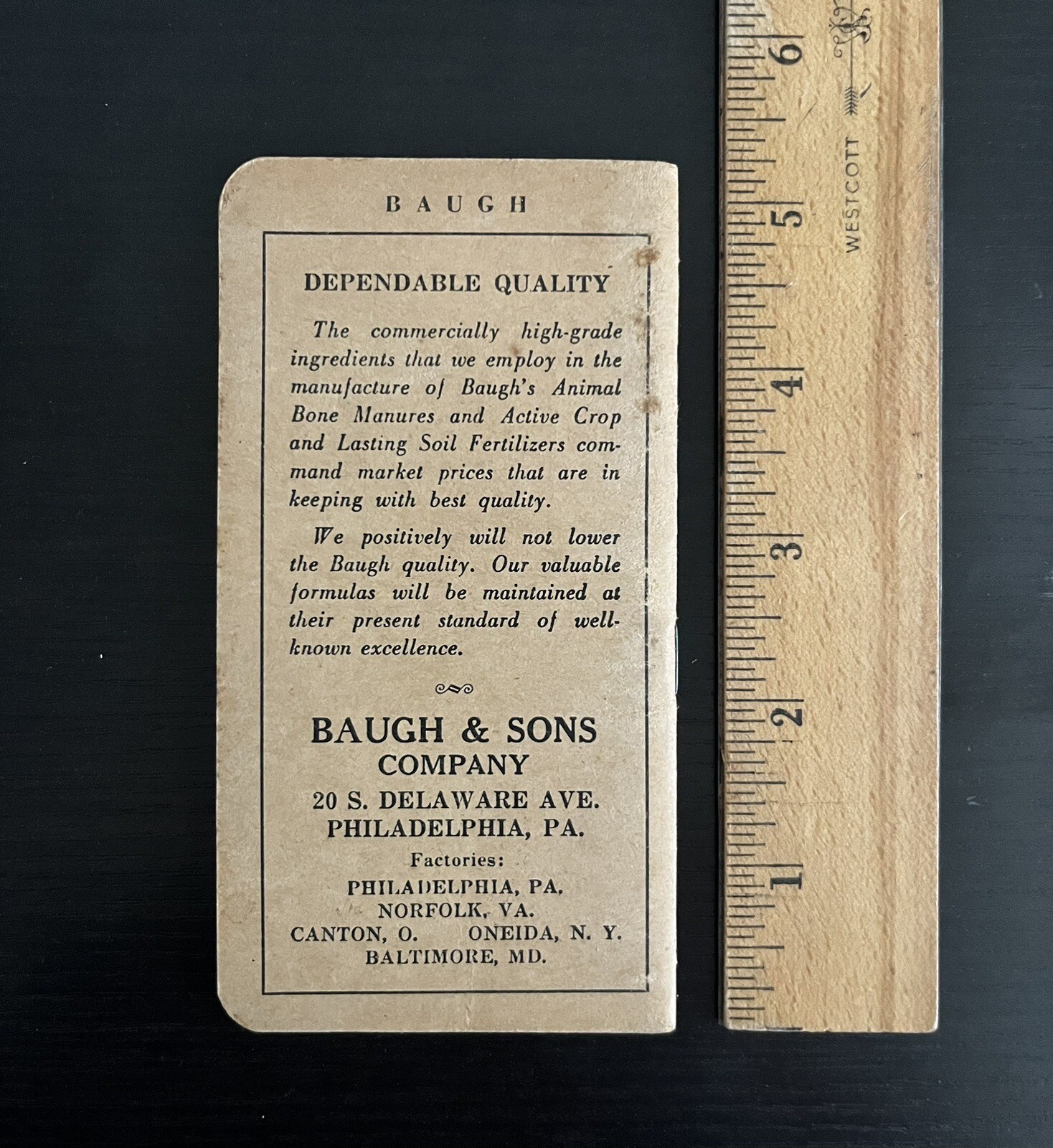 Baugh’s Animal Bone Manures Fertilizers Memo Book Vintage Unused Philadelphia