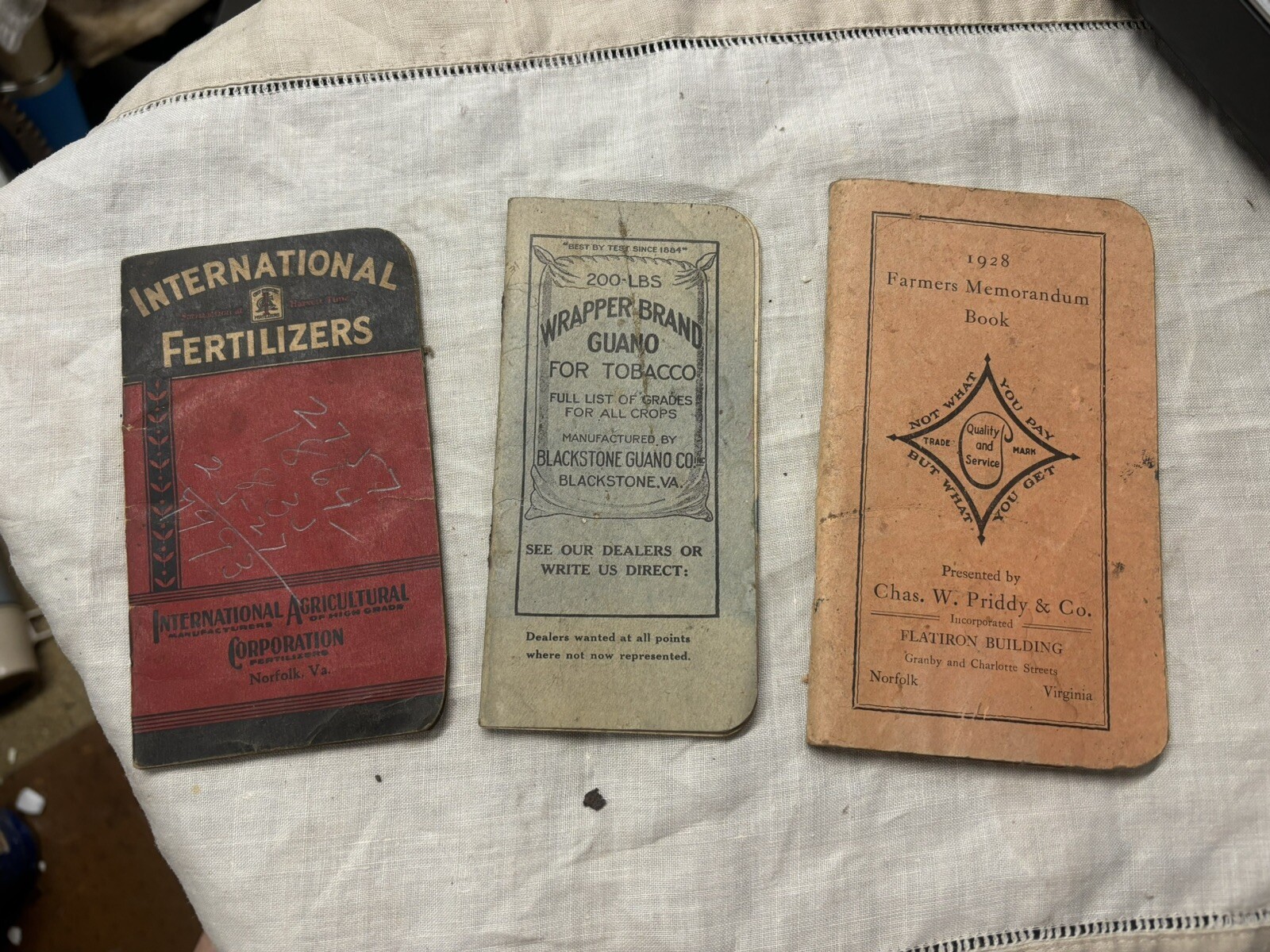 Antique 1928 & 1930s Farmers Memo from Fertilizer Co Guano Bag all Virginia