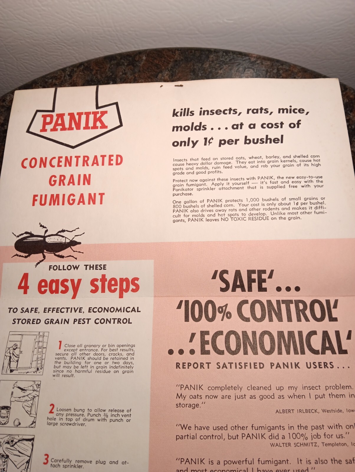 Rare Vintage 1940s “PANIK” Grain Fumigant Advertising Instructions Pamphlet