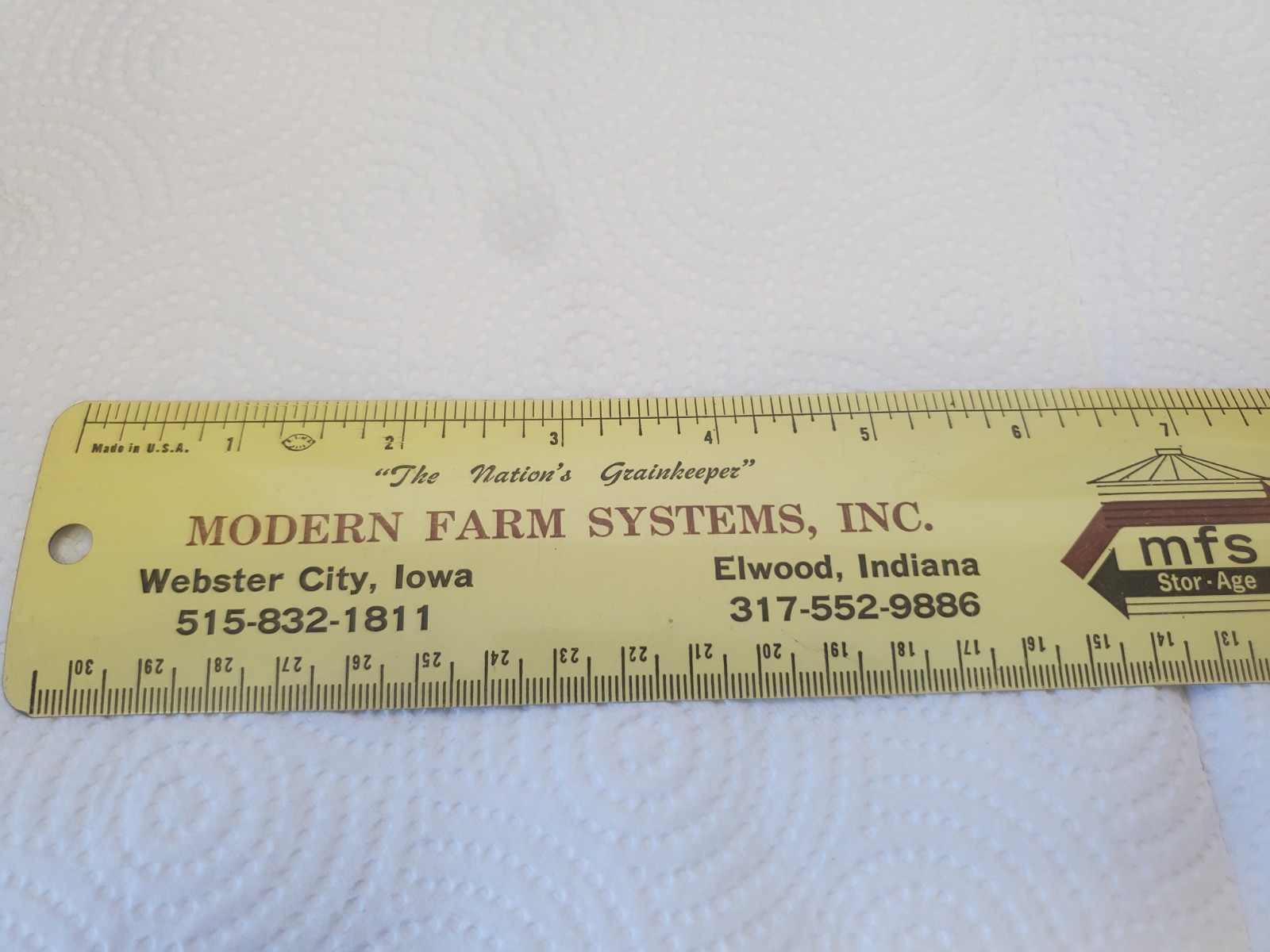 12″ Metal Ruler Modern Farm Systems Webster City Iowa Elwood Indiana Grain Bins