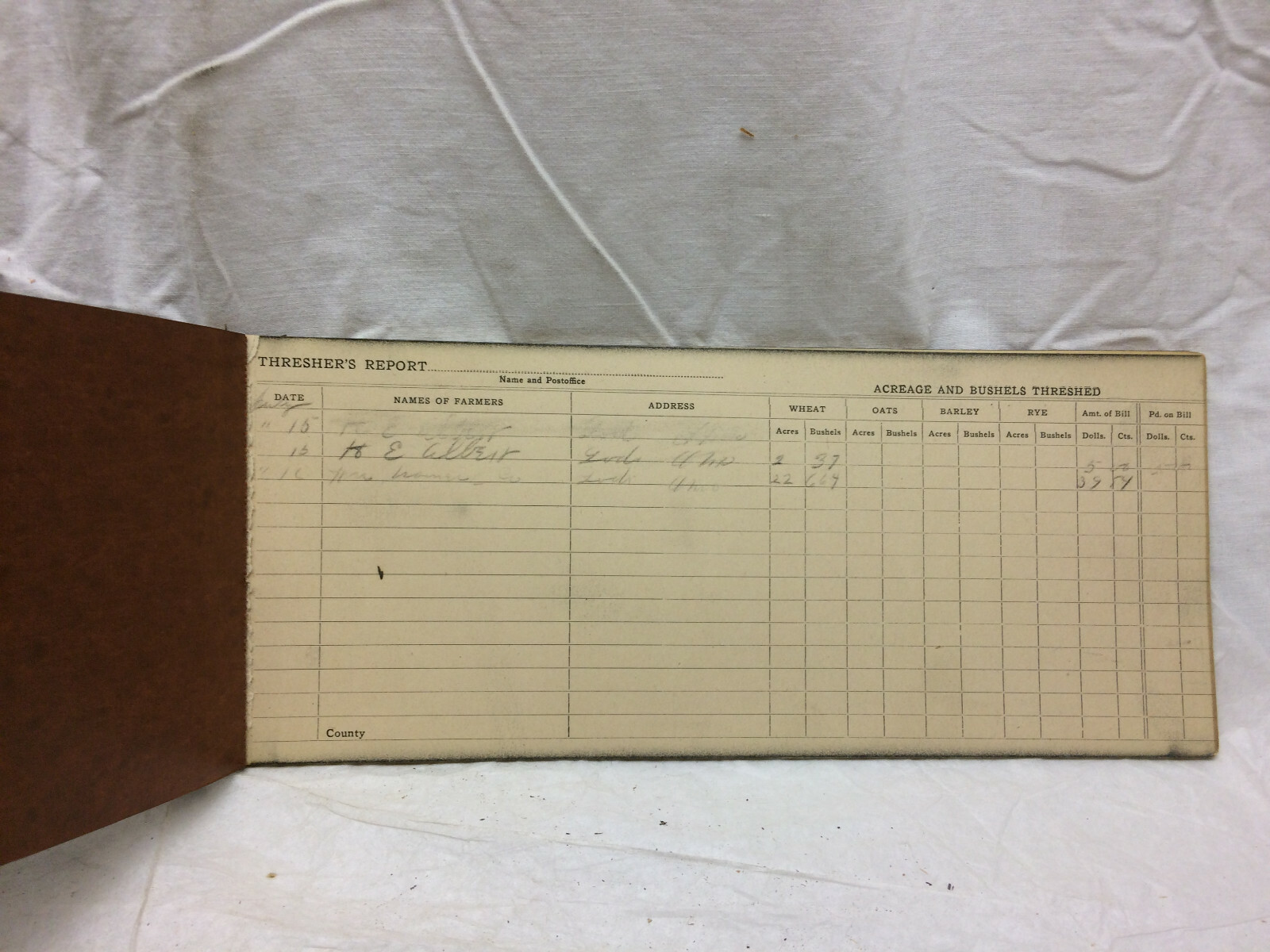 Vintage Threshers’ Book Farming Receipt Book Crop Weights & Measurement Chart