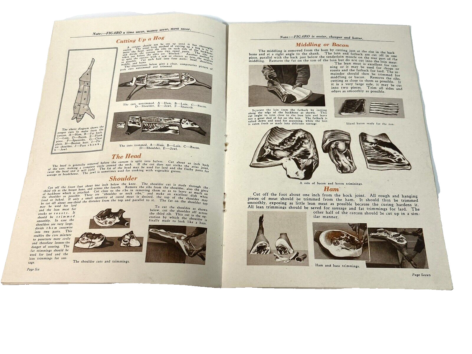 Figaro’s Message Booklet Butchering Pigs Curing Liquid Smoke Dallas TX 1930
