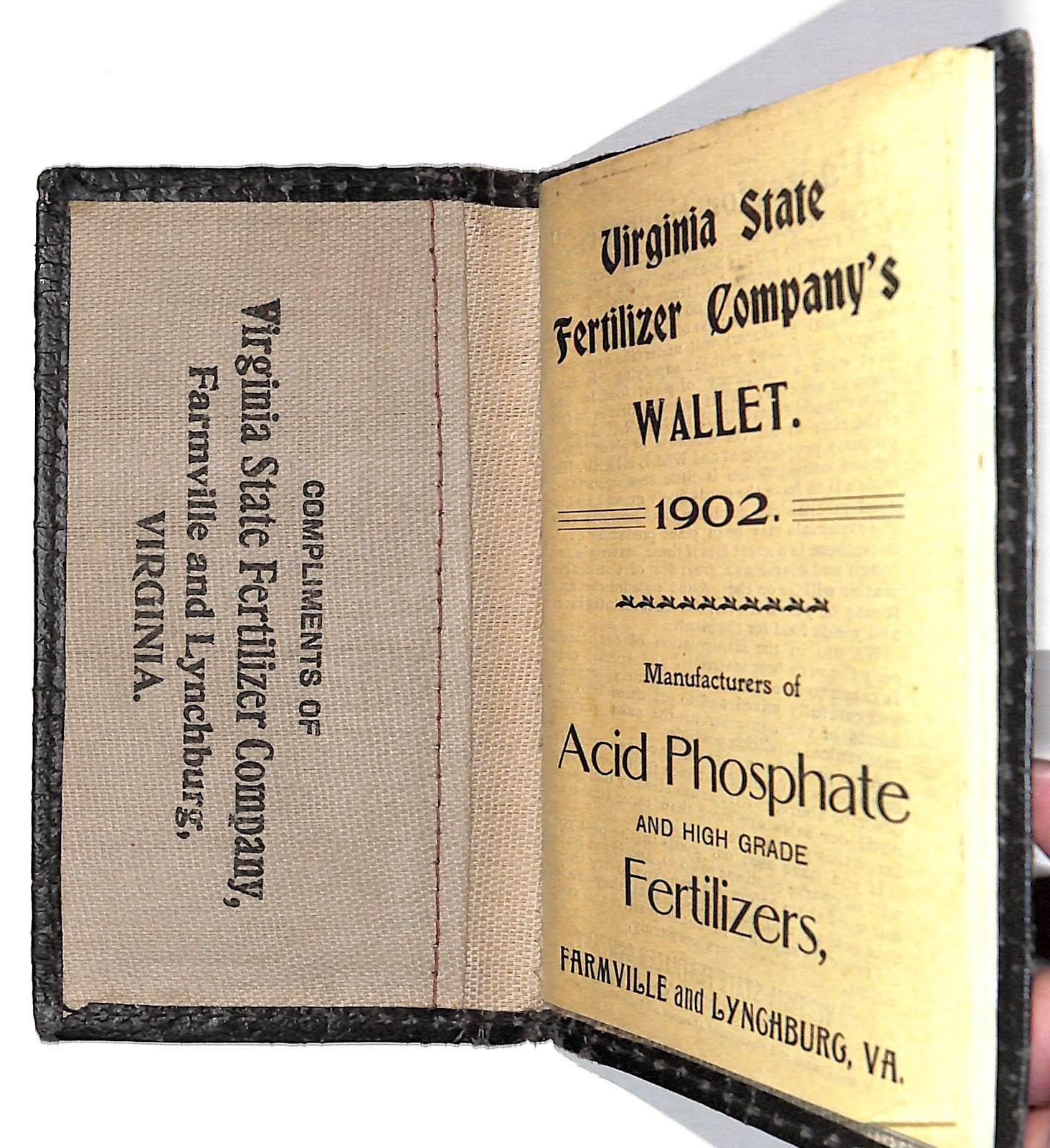 Farmville Lynchburg 1902 Virginia State Fertilizer Co. Wallet / Booklet 40+pp