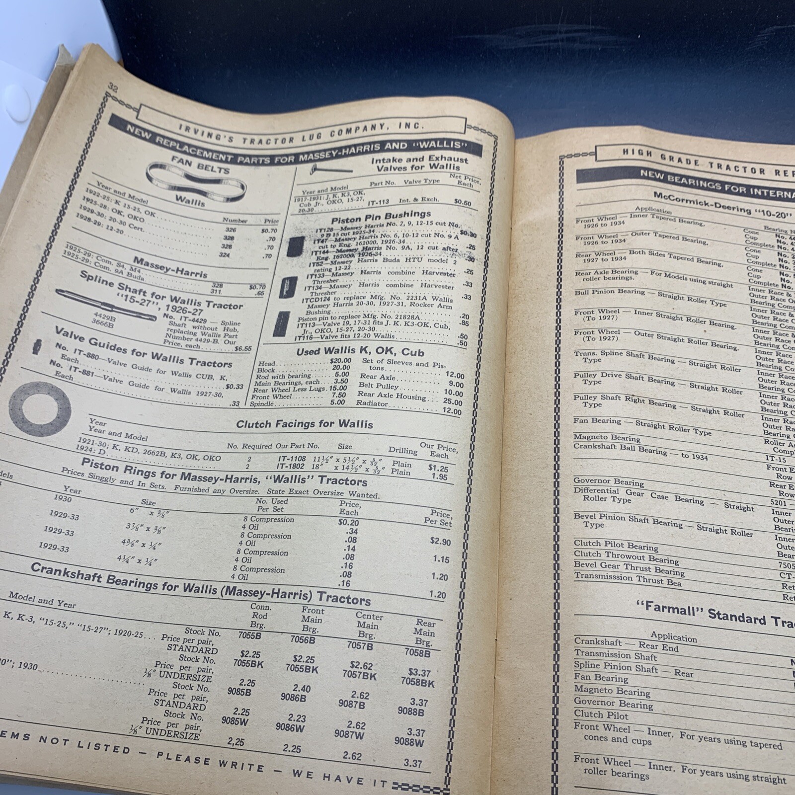 VINTAGE 1937 TRACTOR PARTS CATALOG IRVING’S TRACTORS LUG CO., GALESBURG IL Deere