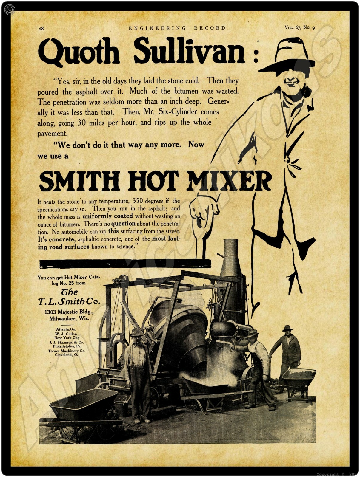 1913 T.L. Smith Co. New Metal Sign: Smith Hot Mixer – Milwaukee, Wisconsin