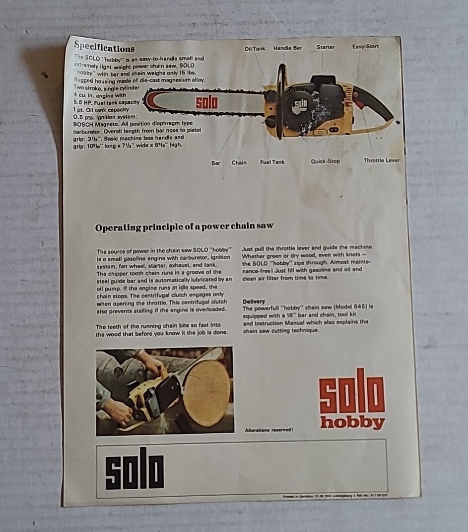 Solo Hobby Chainsaw Brochure