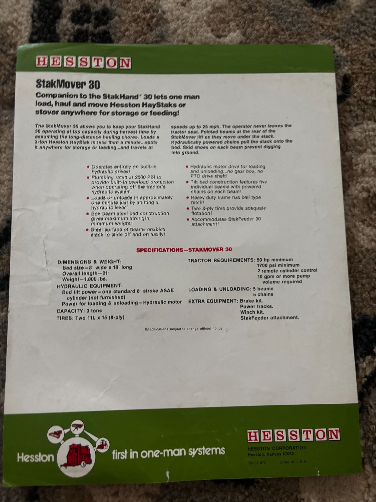 Hesston StakMover 30 For 1972 Brochure DCPA26