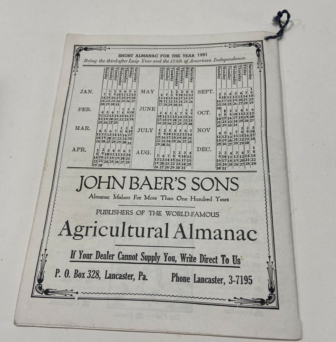 John Baer’s Sons Almanacs 1954, 1953, 1952, 1951, & 1950 Almanacs – Lot of 5x