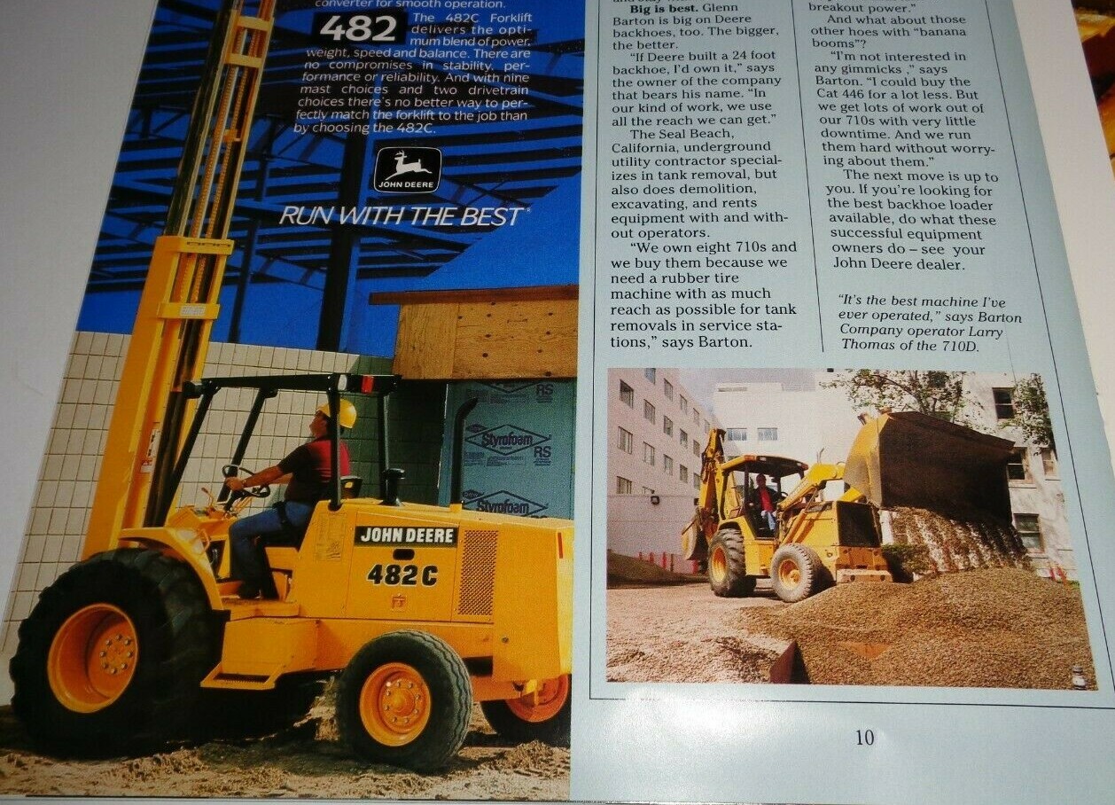 John Deere “Backhoe Brigades” Sales Brochure 5/94 310C/D 190E Excavator 482C JD