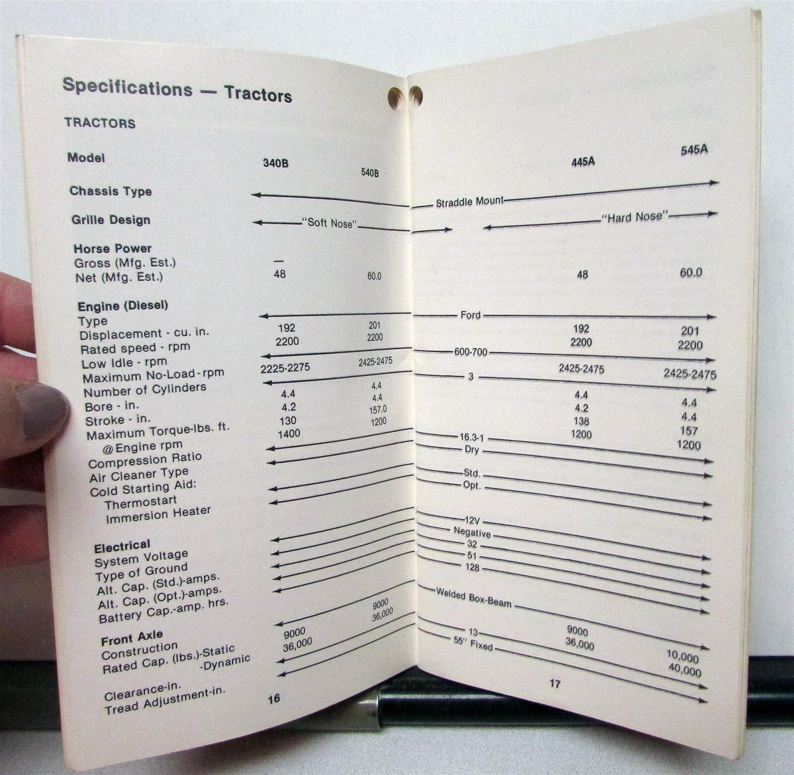 1984 Ford 340B 540B 445A Construction Specifications Salesman Reference Brochure