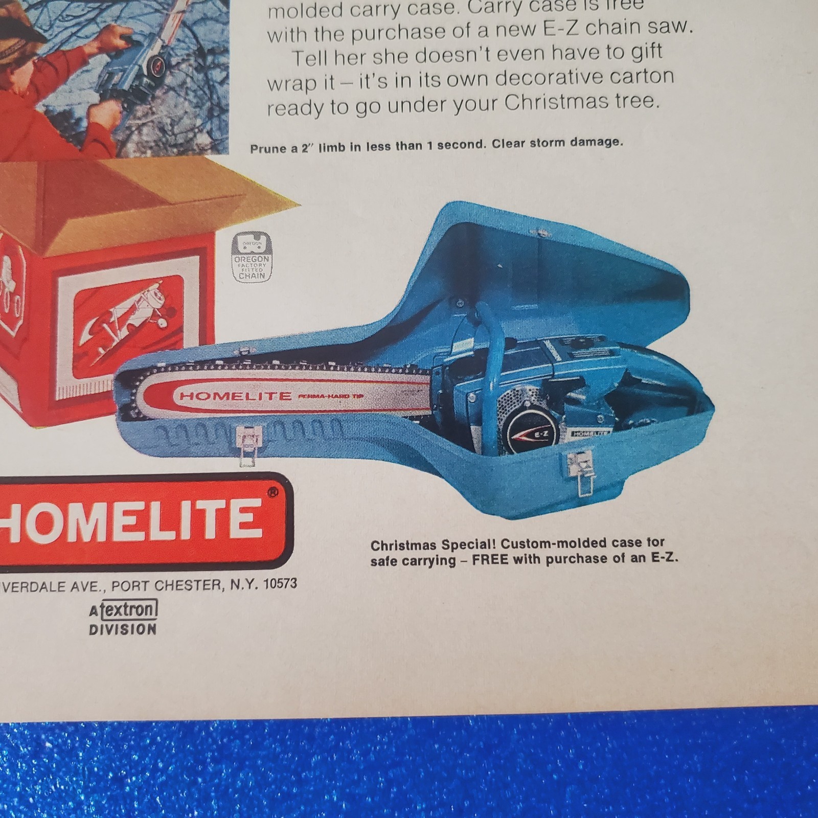 1969 HOMELITE “EZ” CHAIN SAW VINTAGE PRINT AD “HERE’S WHAT TO TELL YOUR WIFE”
