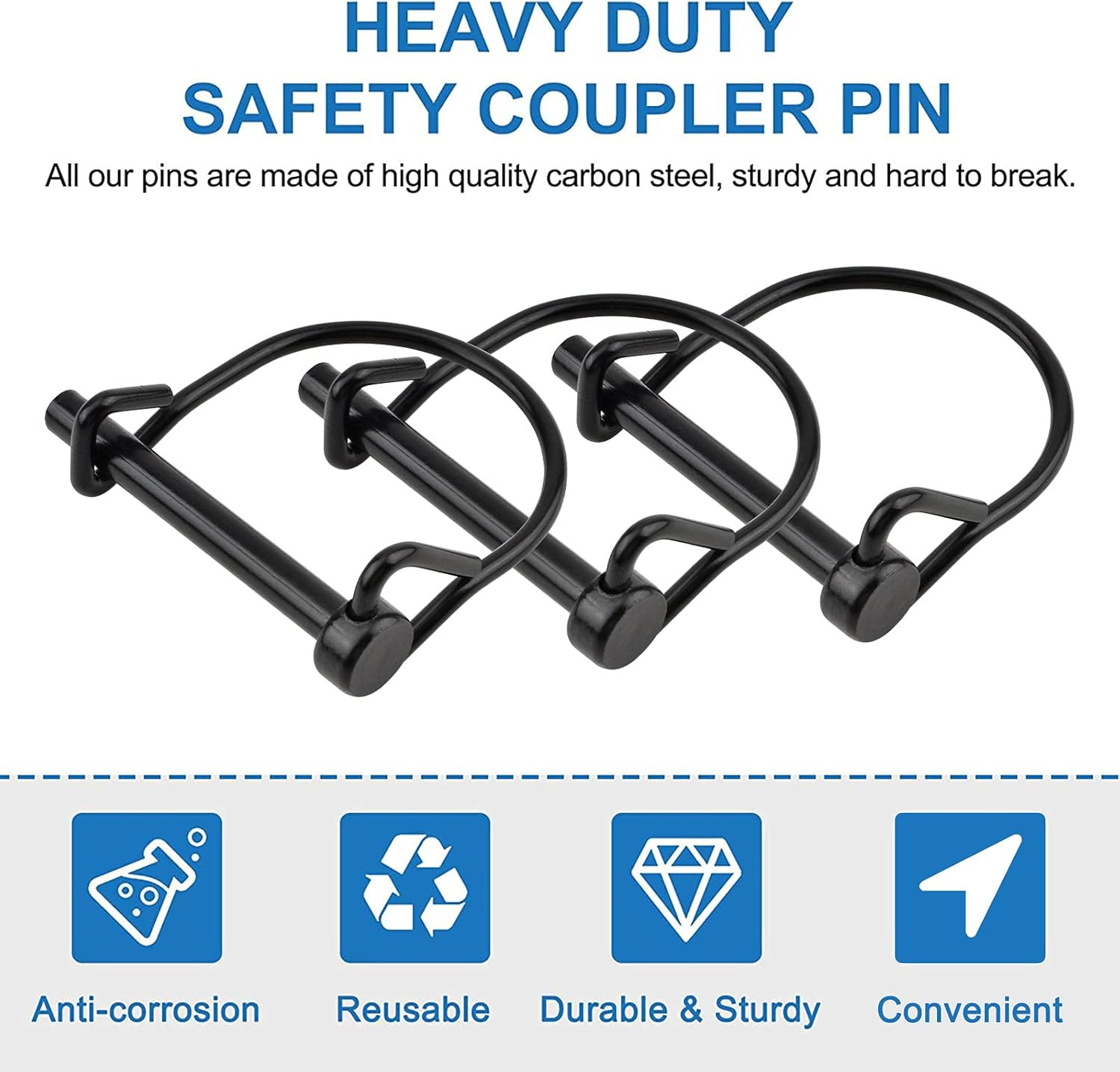 10PCS 1/4″ Wire Lock Hitch Pins PTO Safety Coupler Pins Farm Trailer
