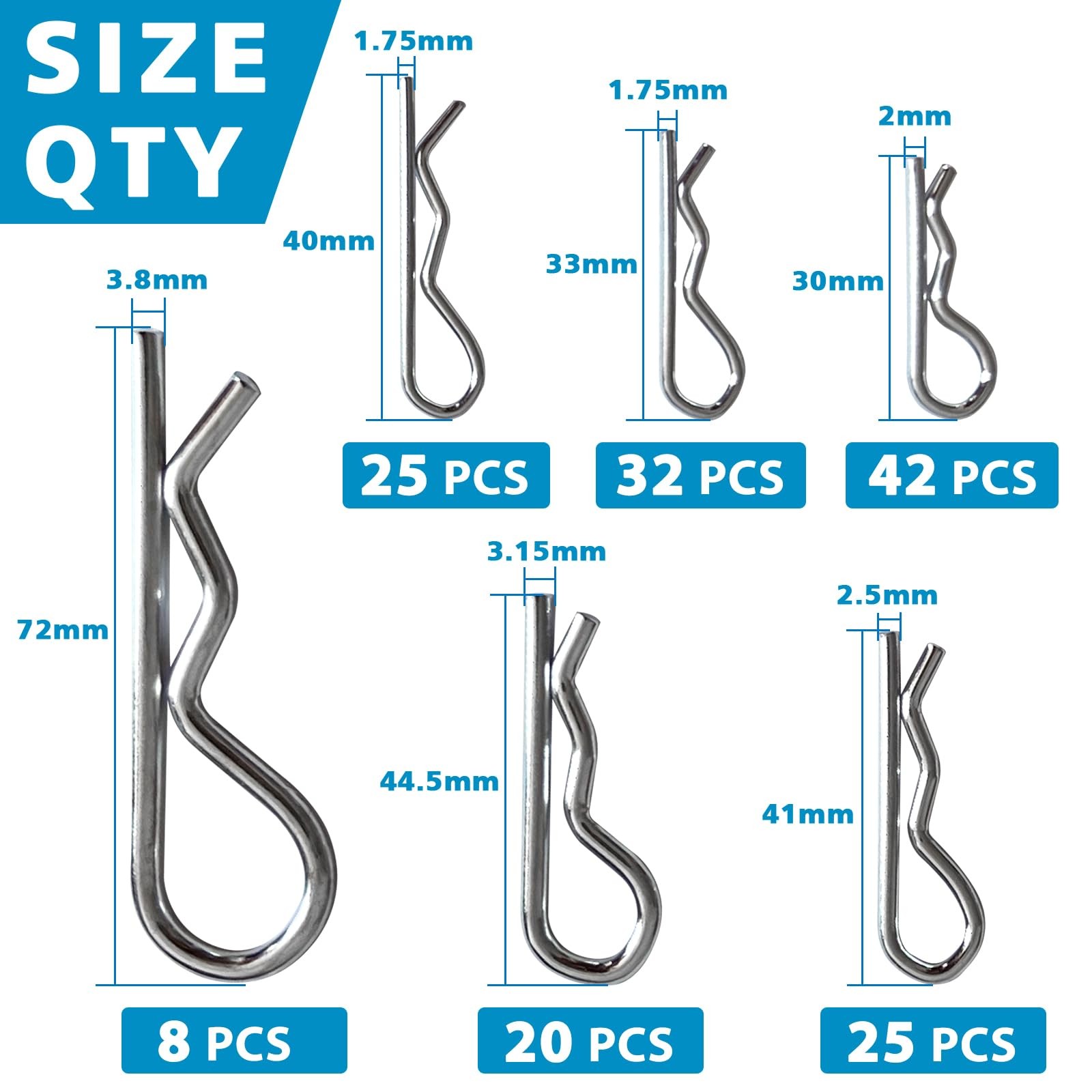 202PCS Hitch Pins Clip Pins Linch and PTO Pins for Trailers Tractors Trucks