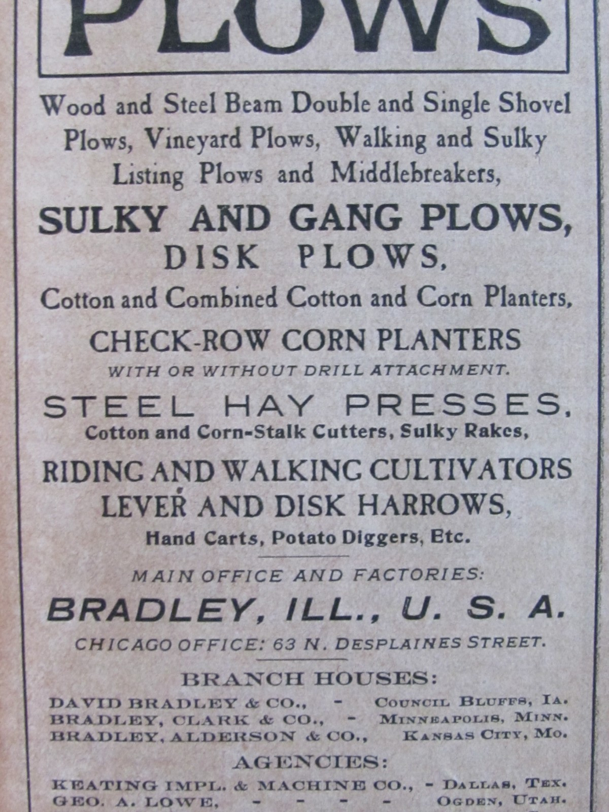 1902 POCKET BOOK BRADLEY MFG CO FARM & GARDEN PLOW CATALOG STYLE