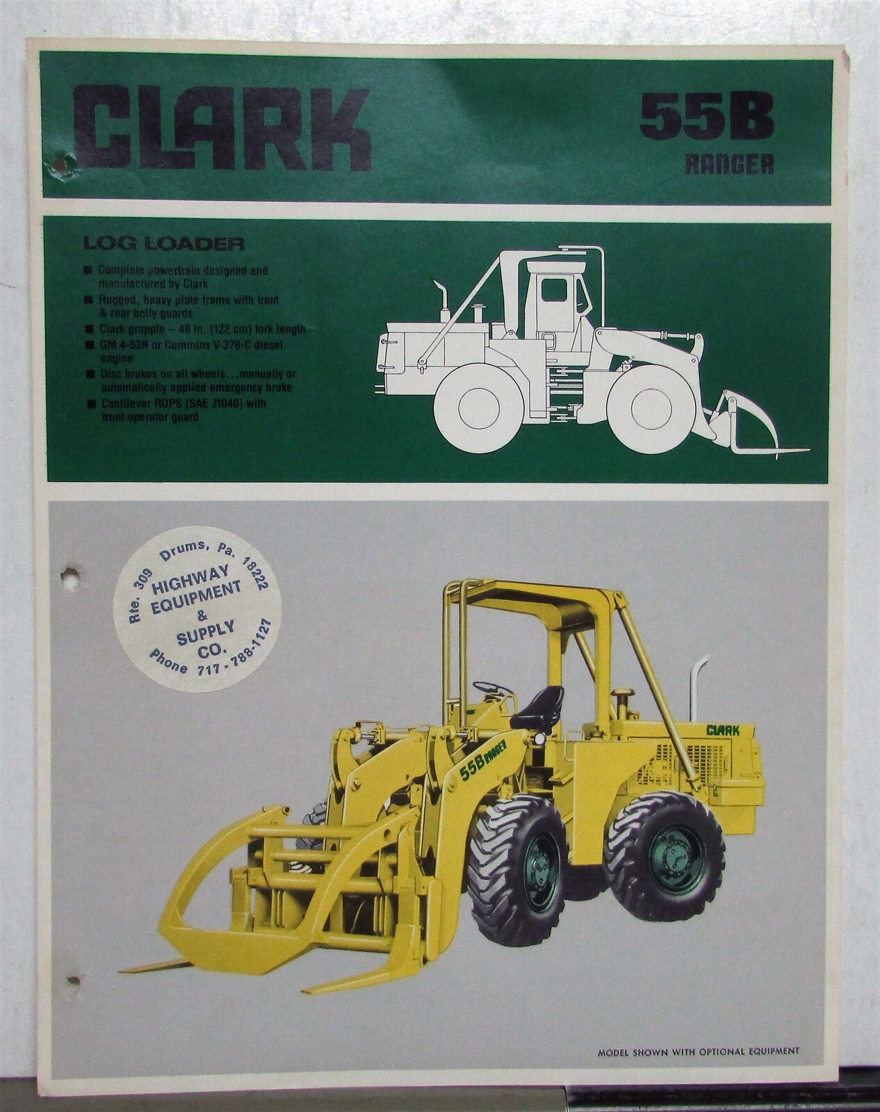 1978 Clark 55B Ranger Log Loader Specifications Construction Sales Brochure
