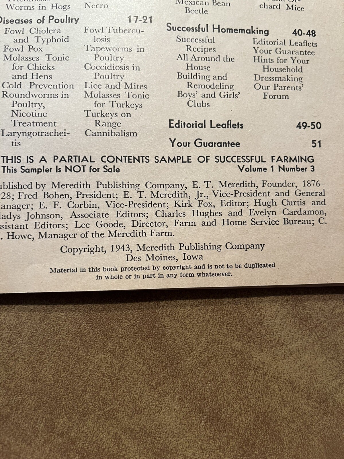 1943 SUCCESSFUL FARMING MAGAZINE “Sampler” SALESMAN SAMPLE