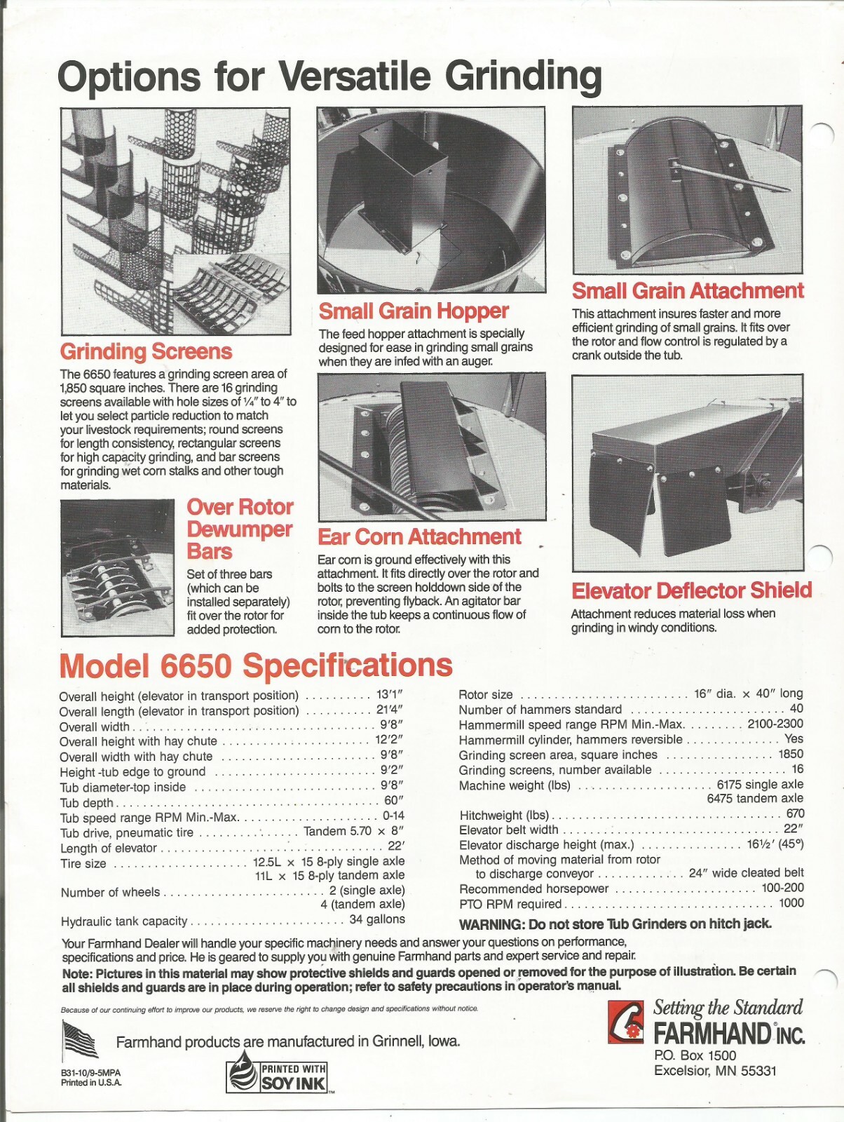 Original Farmhand Model 6650 Tub Grinders Dealer Sales Brochure # B31-10/9-5MPA