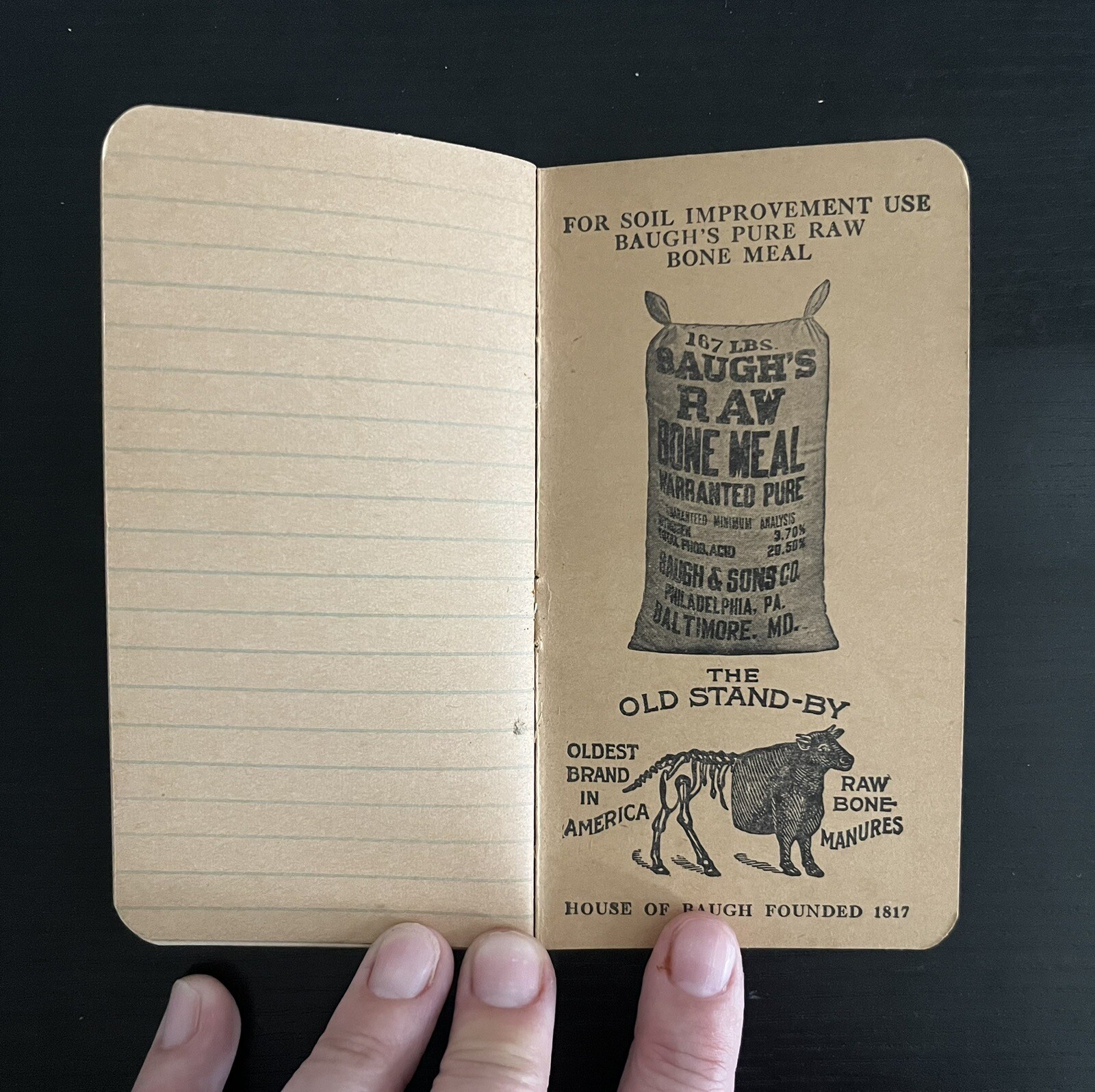 Baugh’s Animal Bone Manures Fertilizers Memo Book Vintage Unused Philadelphia