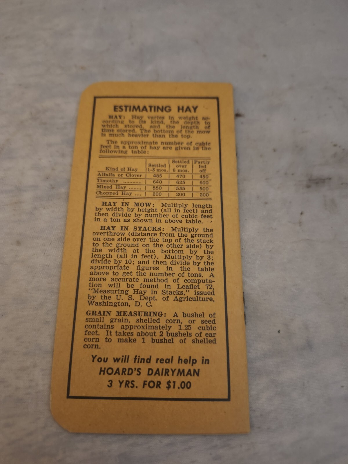 HOARD’S DAIRYMAN Memo Book Fort Atkinson Wisconsin Unused 1940’s Era
