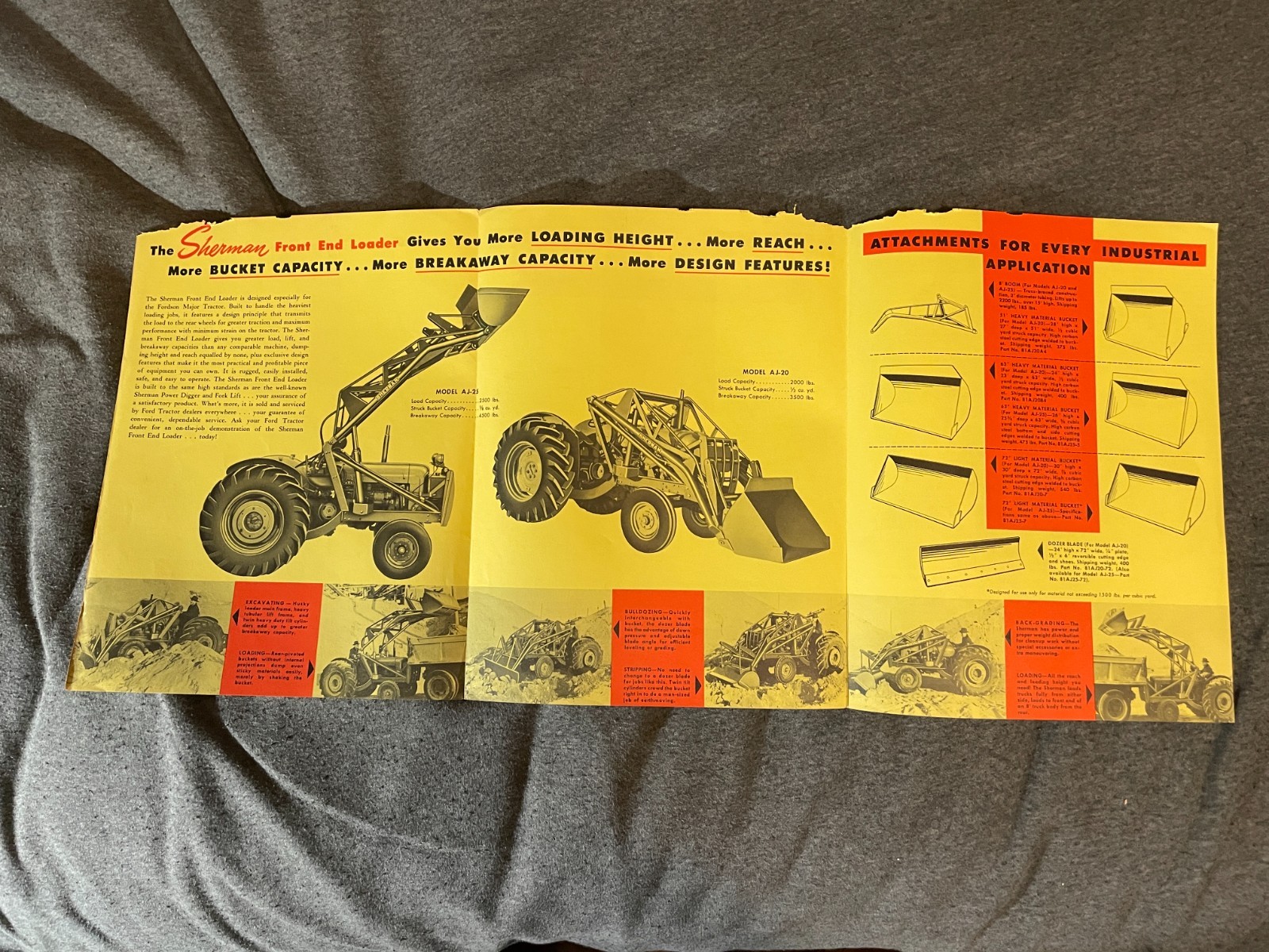 1950’s Sherman Front End Loader Tractor Brochure Spec Sheet Vintage Fordson