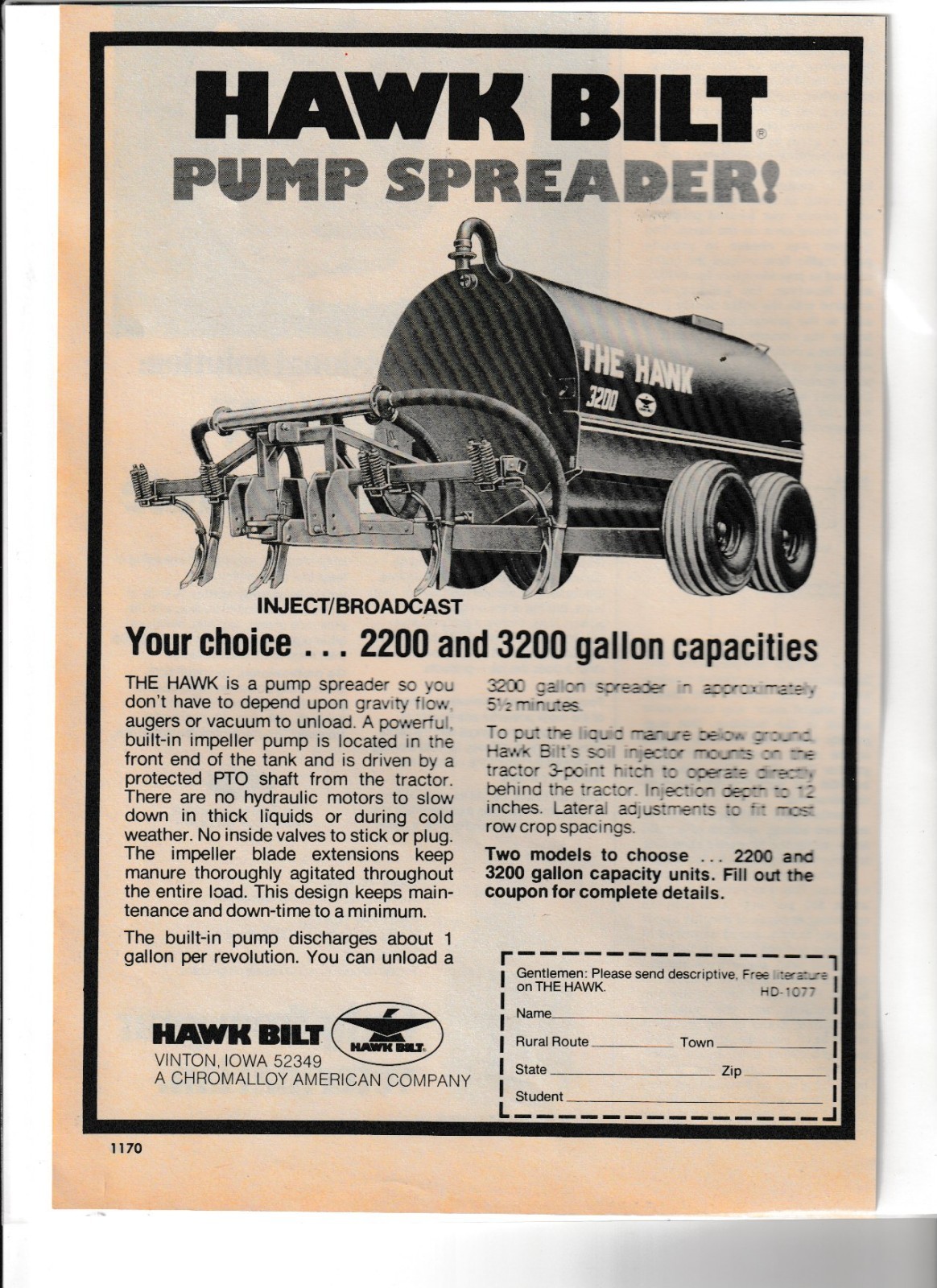 Original 1977 Hawk Bilt Pump Spreader Magazine Ad