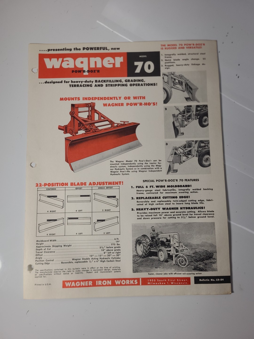Wagner Model 70 Pow’r Doz’r Tractor Brochure Milwaukee WI