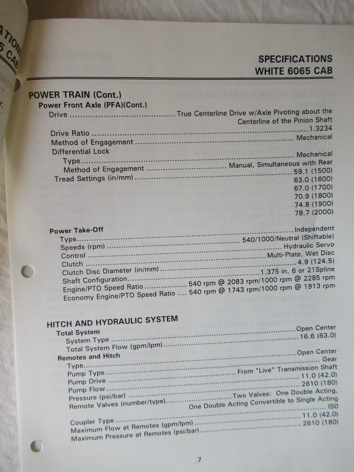 AGCO White 6000 6065 Tractor Cab Technical Specifications Dealer Only Manual