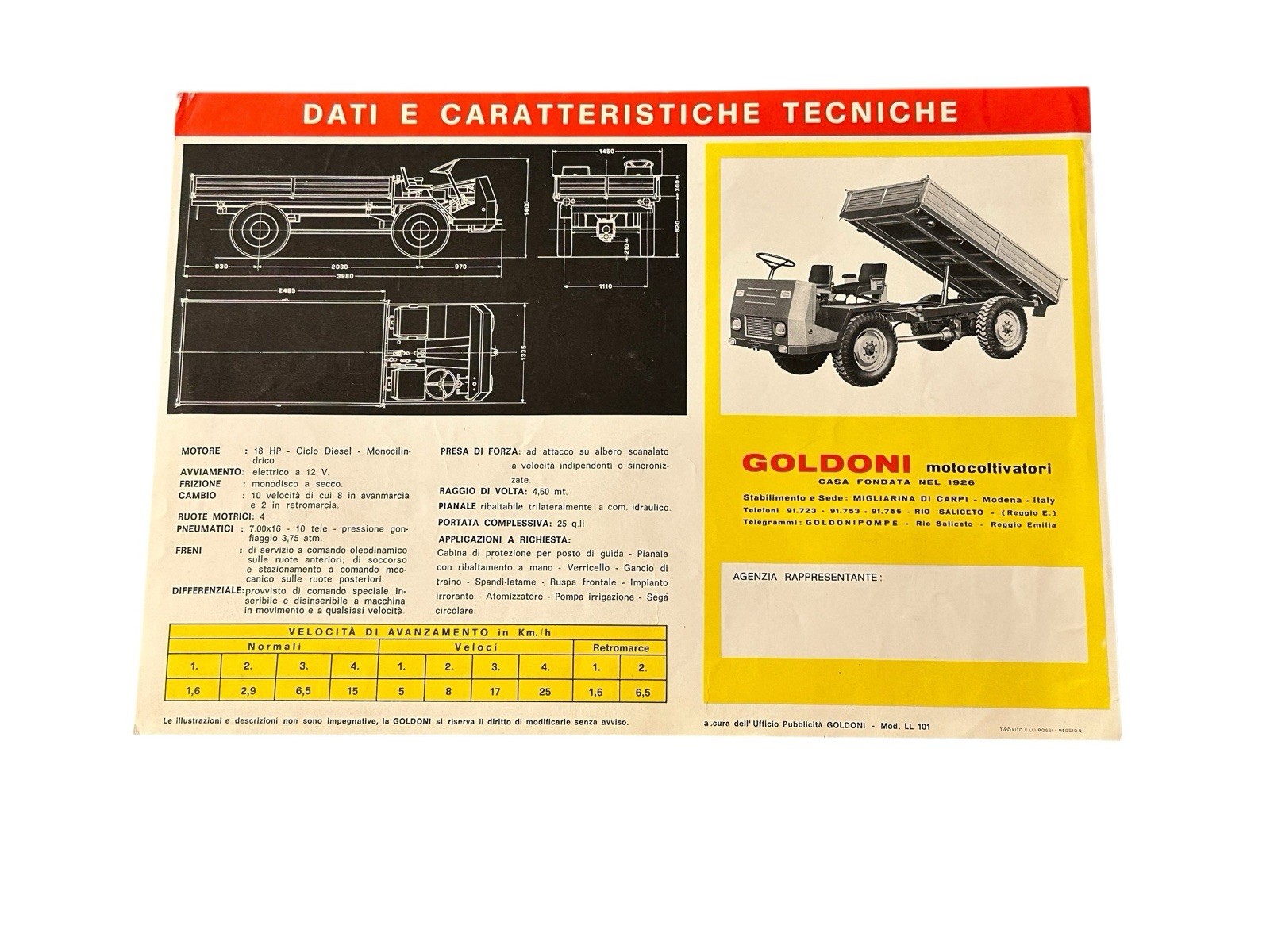Goldoni Italian Tractor Transporter Brochure 1970s Farm Equipment Vintage Ad