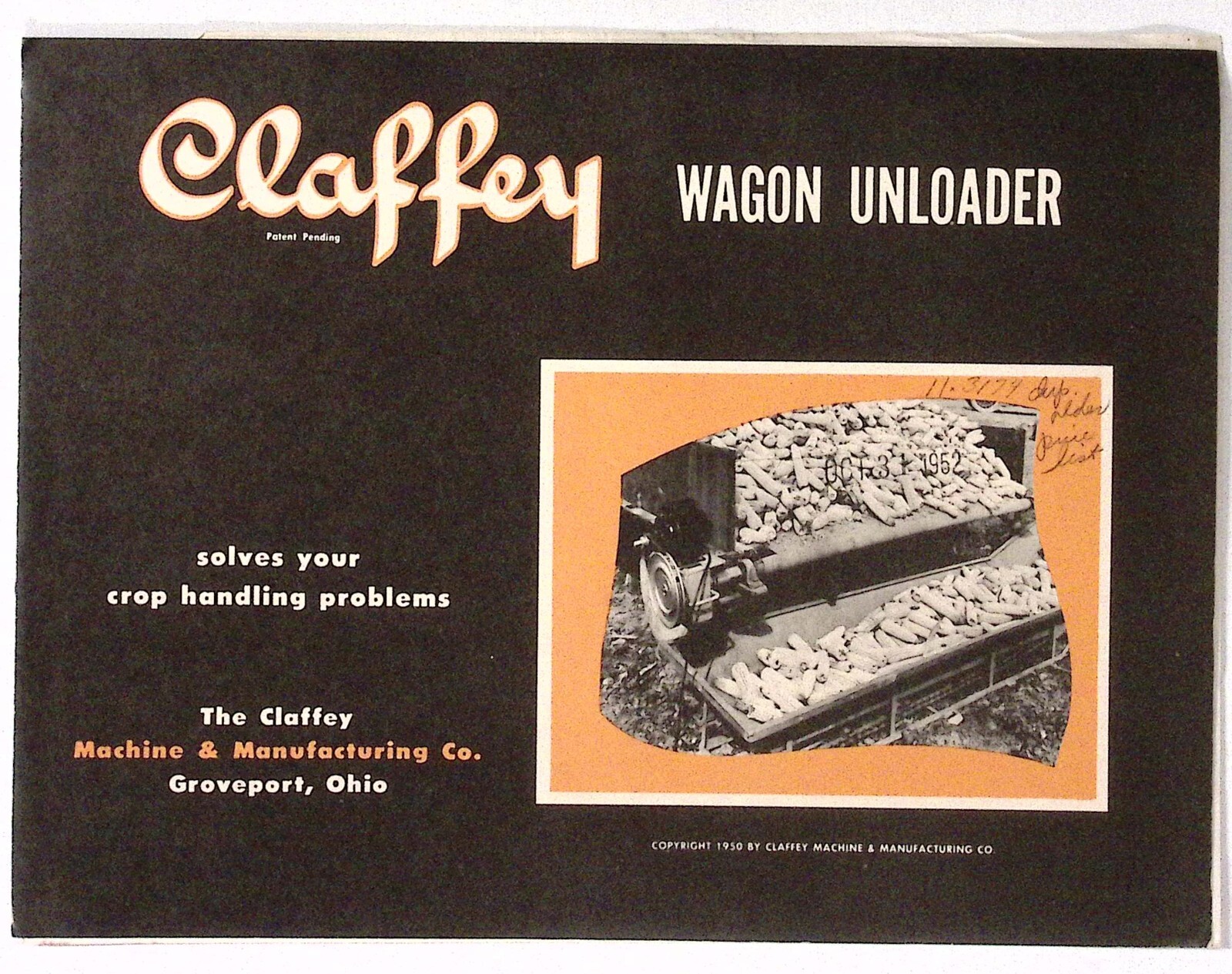 1950s Claffey Wagon Unloader Brochure Claffey Machine & Mfg Co Groveport OH