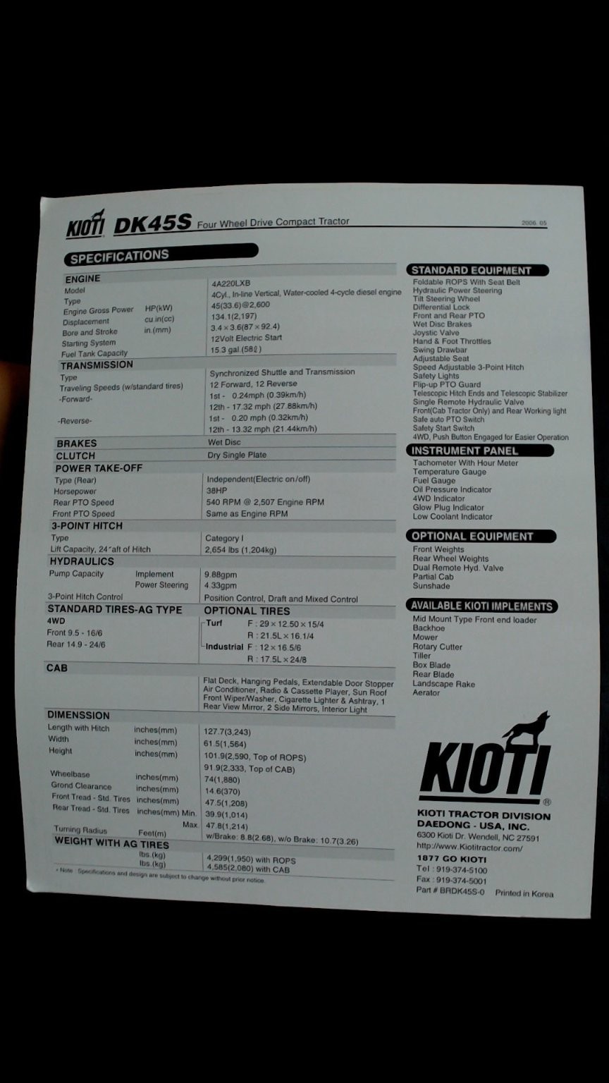 Kioti DK45S 45HP Compact Tractor Brochure Vintage 2006 Agriculture