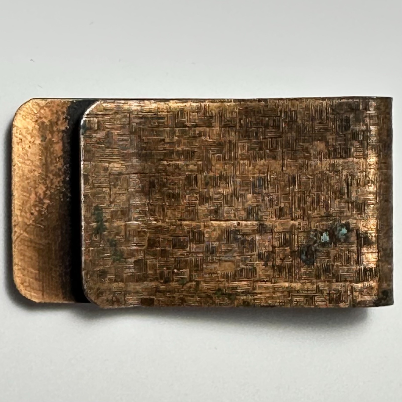 Swanson Spreader Lindenwood IL 1960s Copper Money Clip 1×1.75″