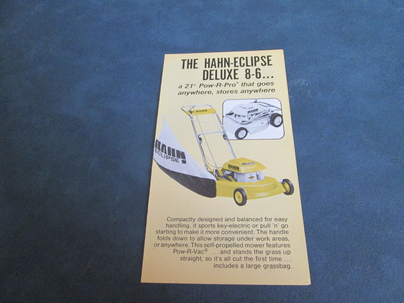 HAHN-ECLIPSE DELUXE 8-6 21″ POW-R-PRO MOWER BROCHURE *** VINTAGE ORIGINAL