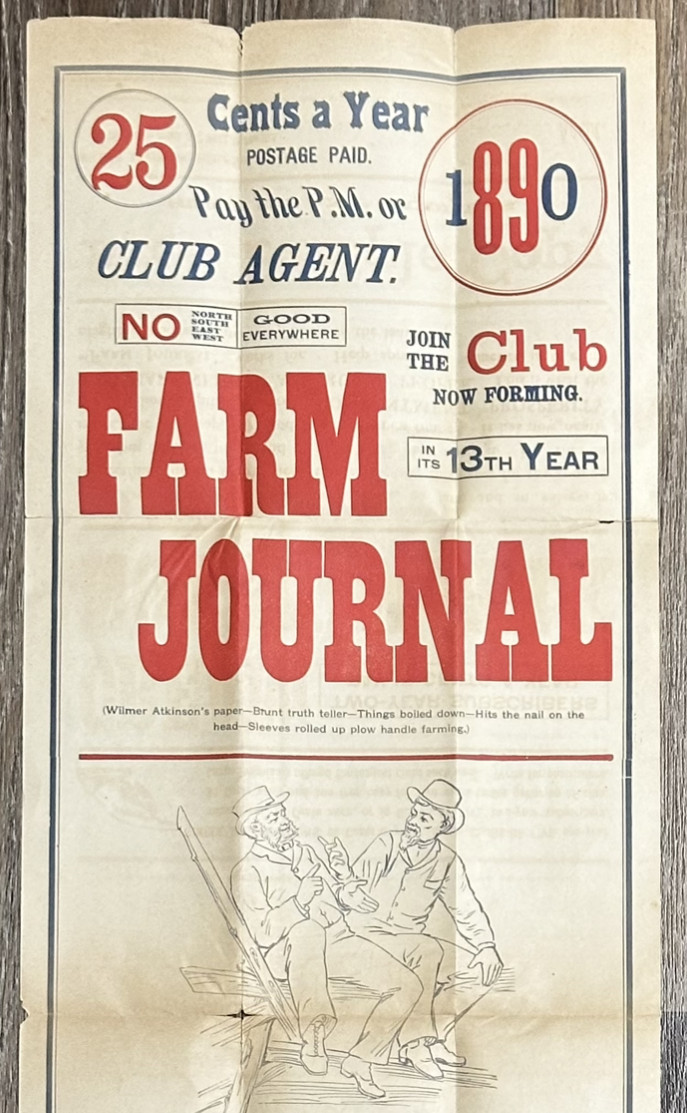 1890 Farm Journal Magazine Club 13th Year Broadside Wilmer Atkinson Proprietor