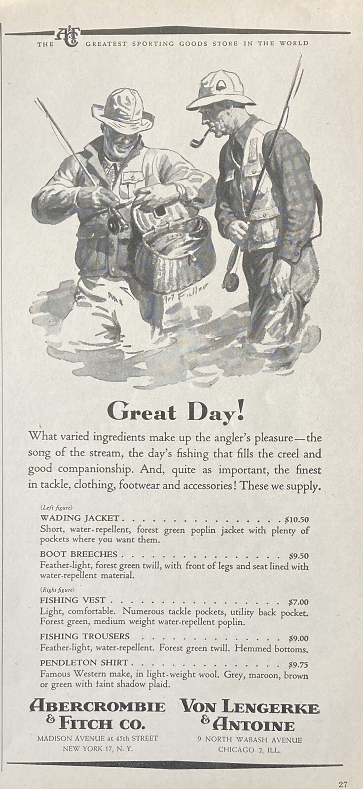 1947 AD(XH2)~ABERCROMBIE & FITCH CO. NYC. OUTDOORSMAN CLOTHING, FOOTWEAR