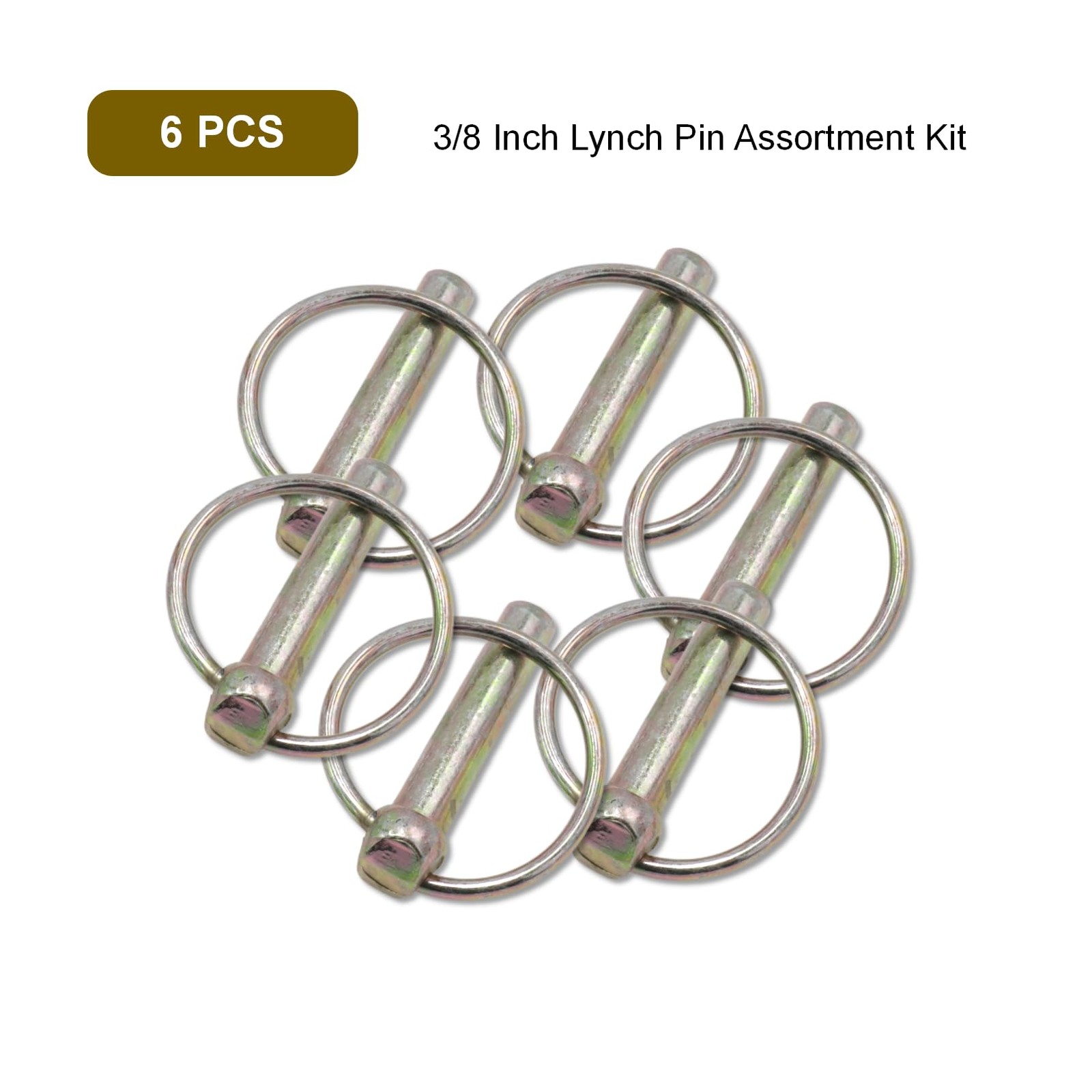 Joyangy 3/8 Inch Lynch Pin Assortment Kit, 6Pcs Heavy Duty Round Linch Pins w…