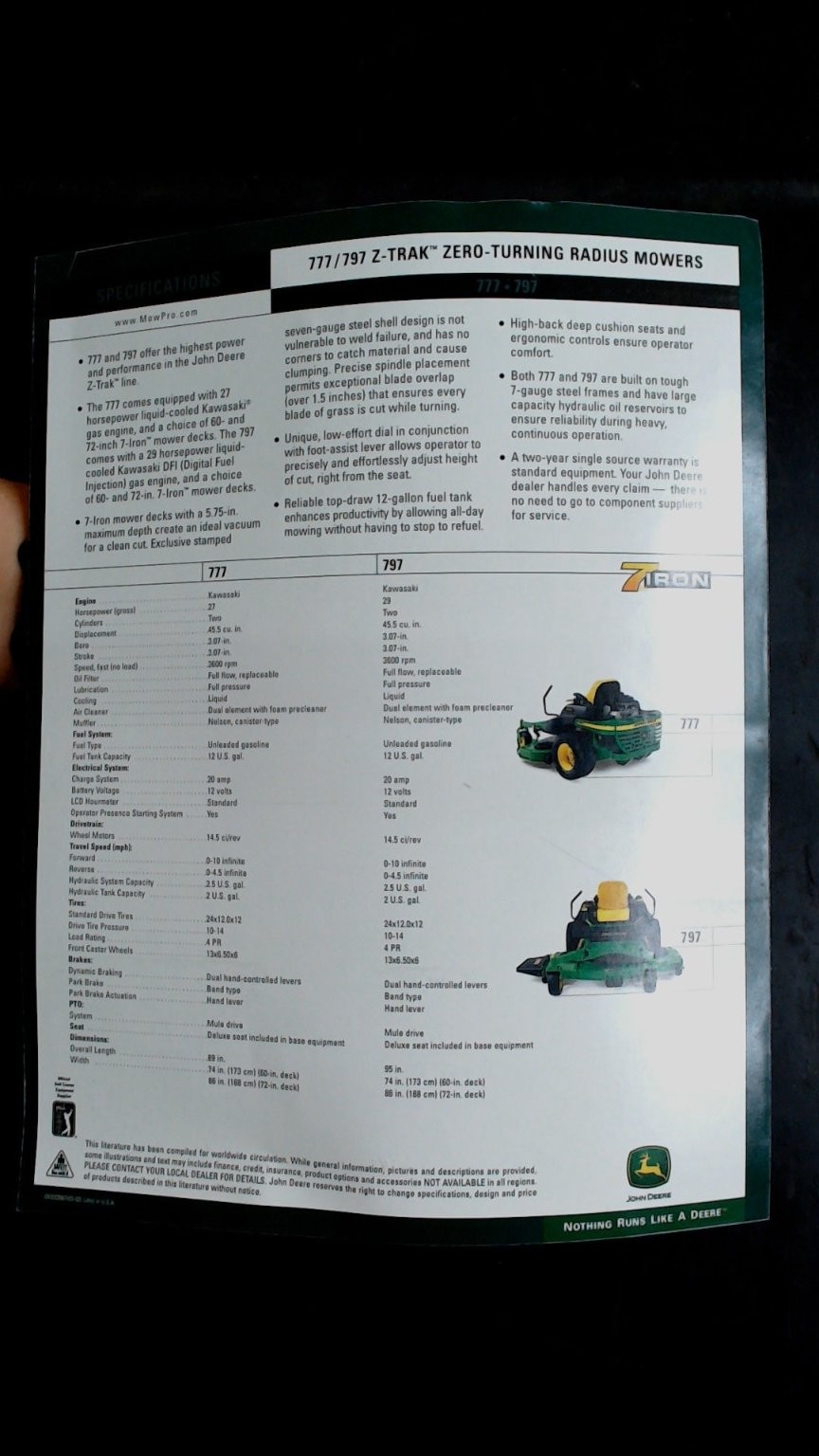 John Deere 777 797 Z-Trak Zero-Turning Radius Mowers Brochure
