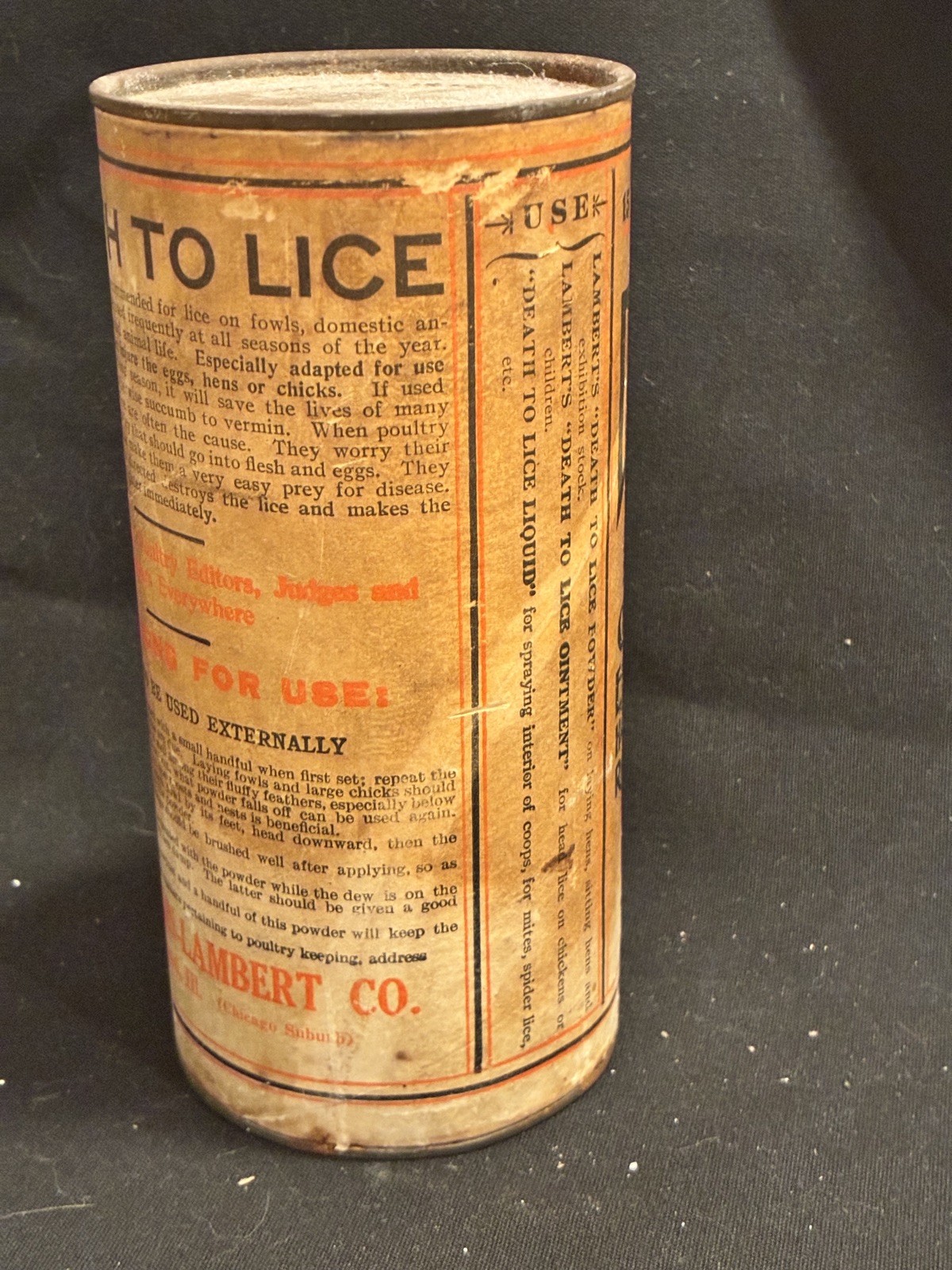 Lambert’s Death To Lice Powder – RARE Full Original Tin from 1905
