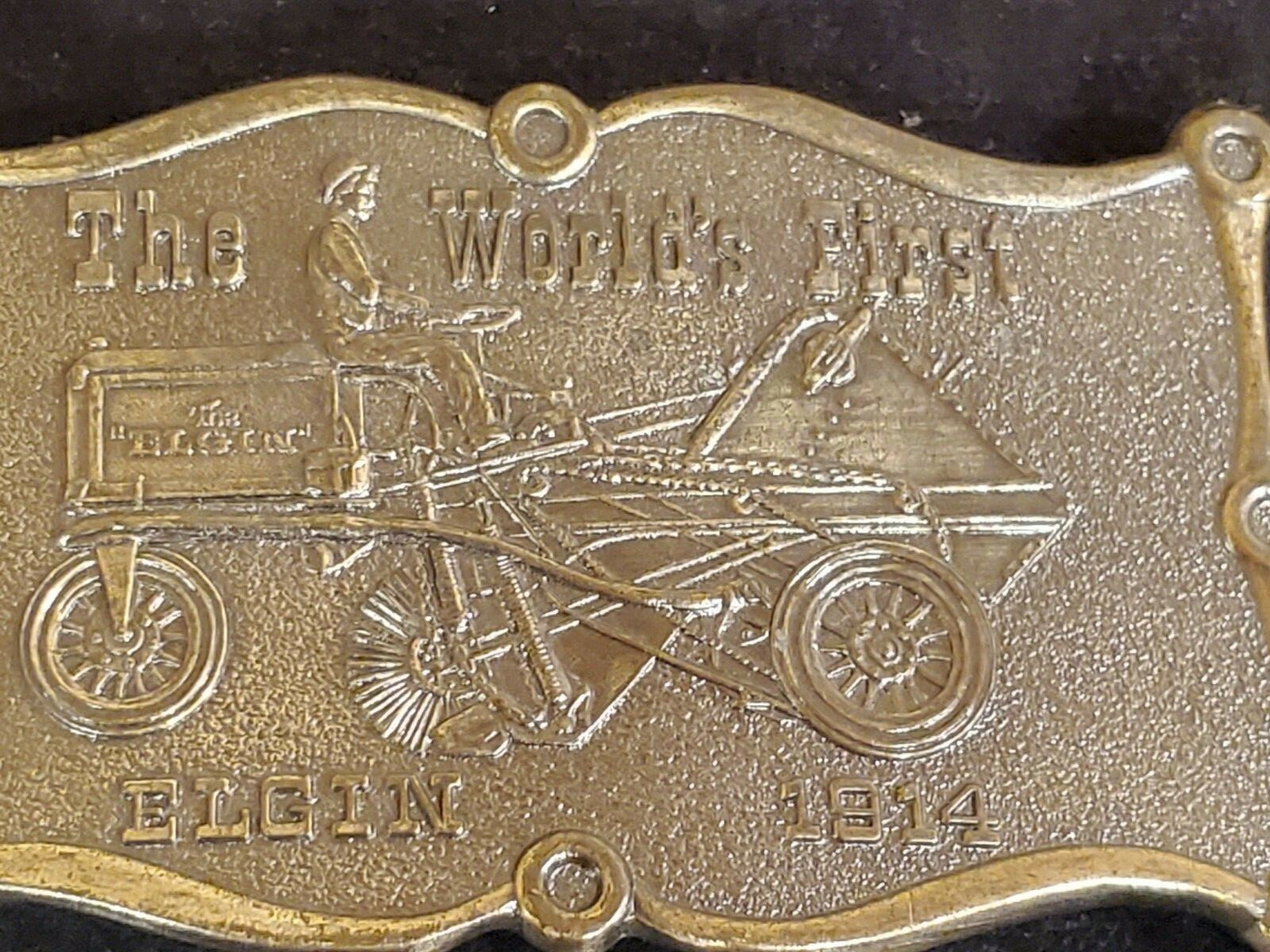 1914 Elgin Street Sweeper “The World’s First” Brass Belt Buckle Davenport, Iowa