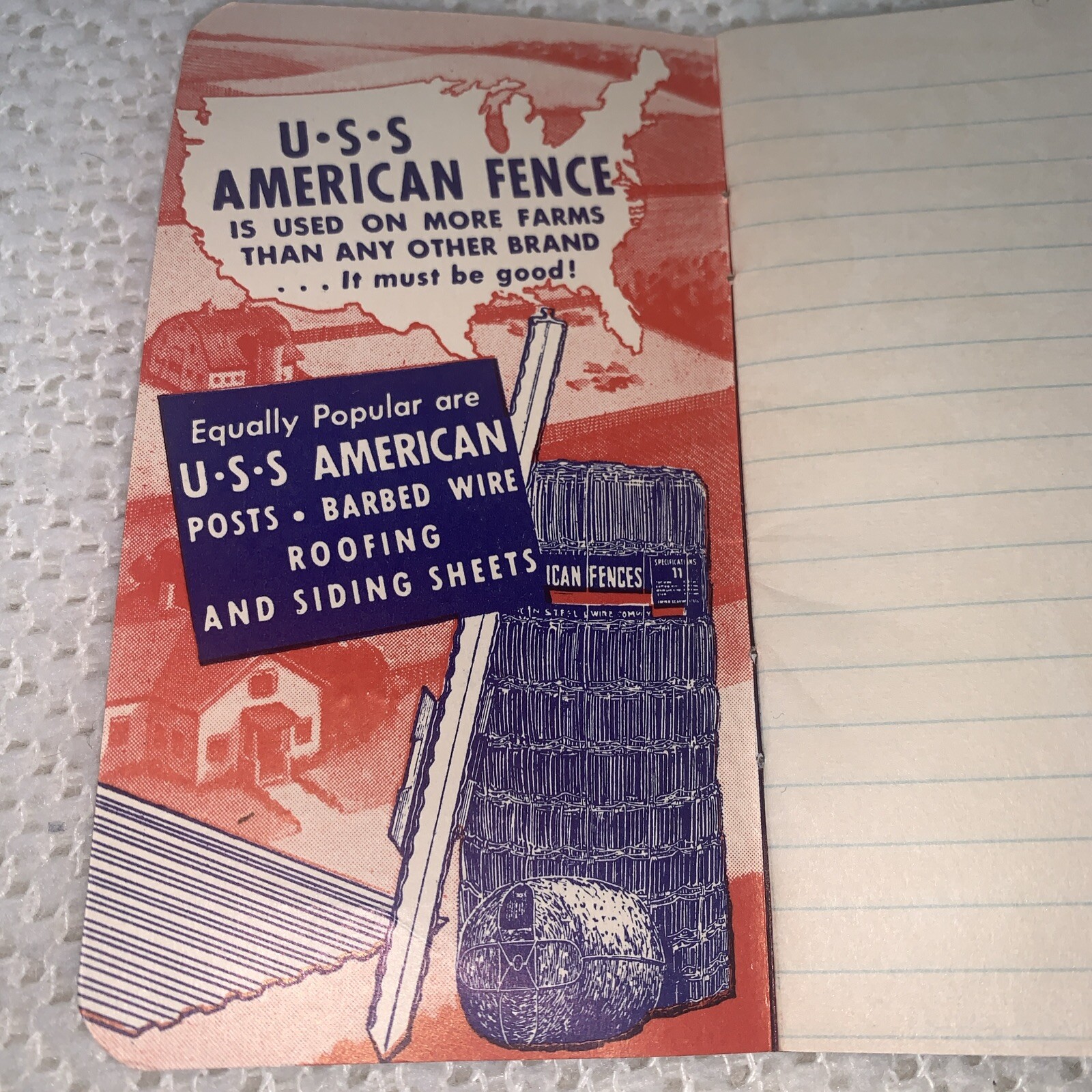 U.S.S. American Fence Memo Book WM. Cameron & Co. Hillsboro, Texas 1940-1941