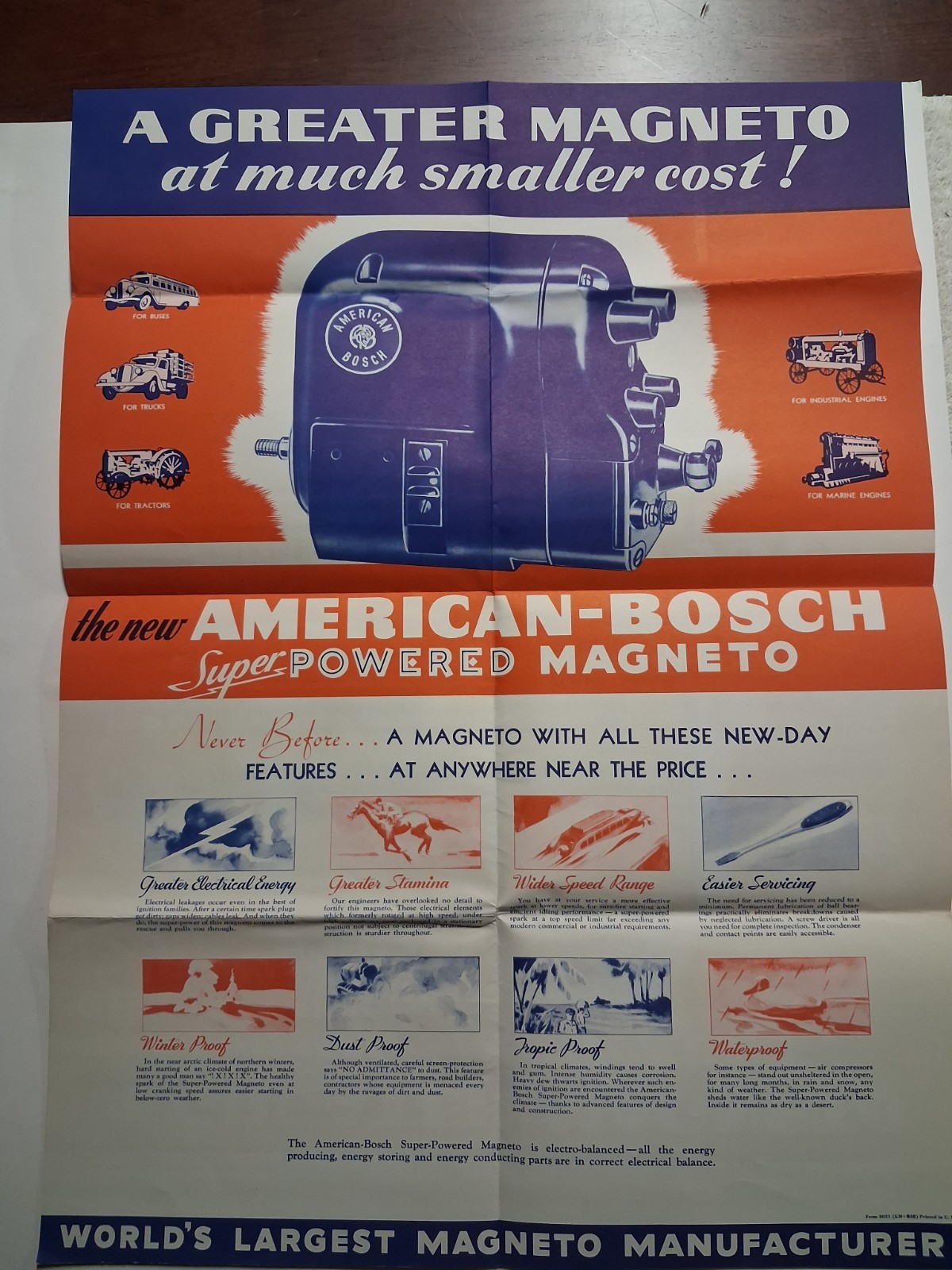 1936 AMERICAN BOSCH POWERED MAGNETO AGRICULTURE Poster Brochure 18″x24.8″