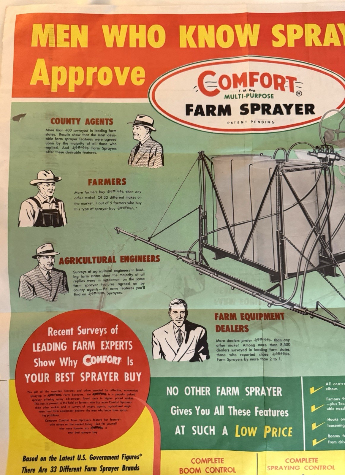 Vintage 1960’s Comfort Farm Sprayer Dealer Brochure With 27.5X22 Inch Poster